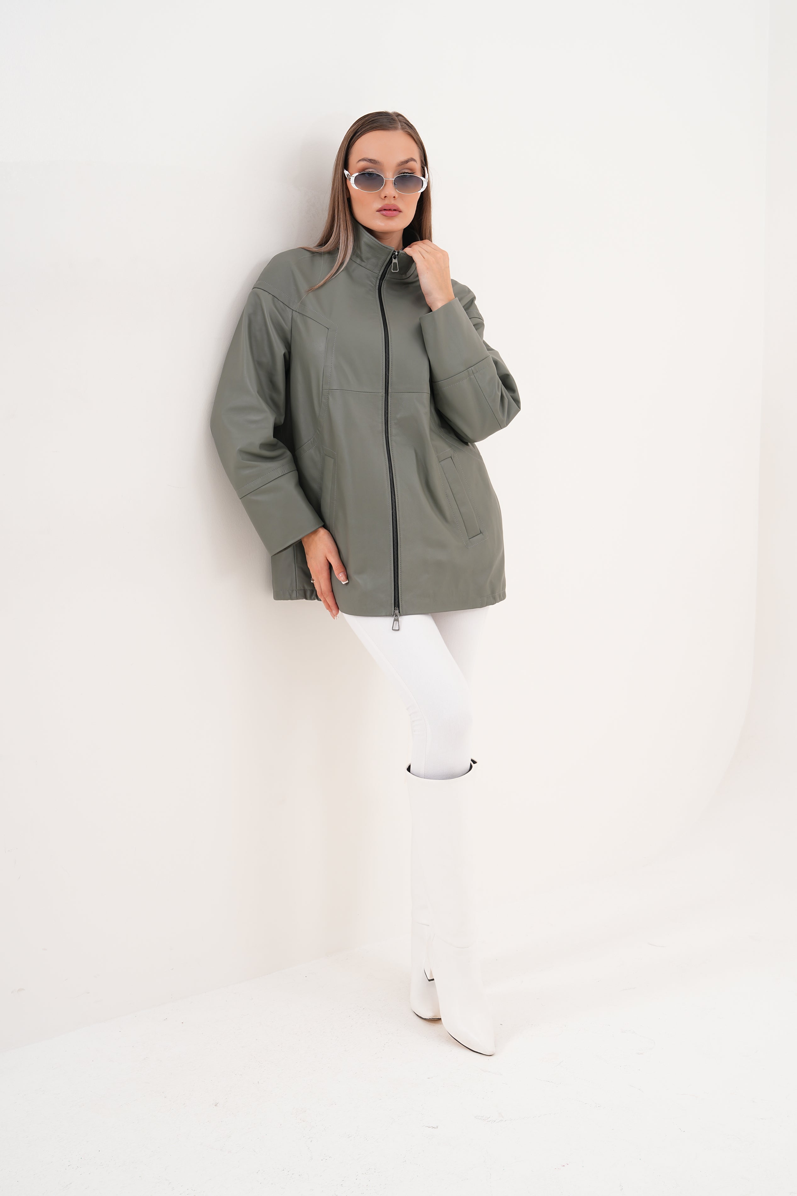 The Sierra Olive Green Leather Women Jacket