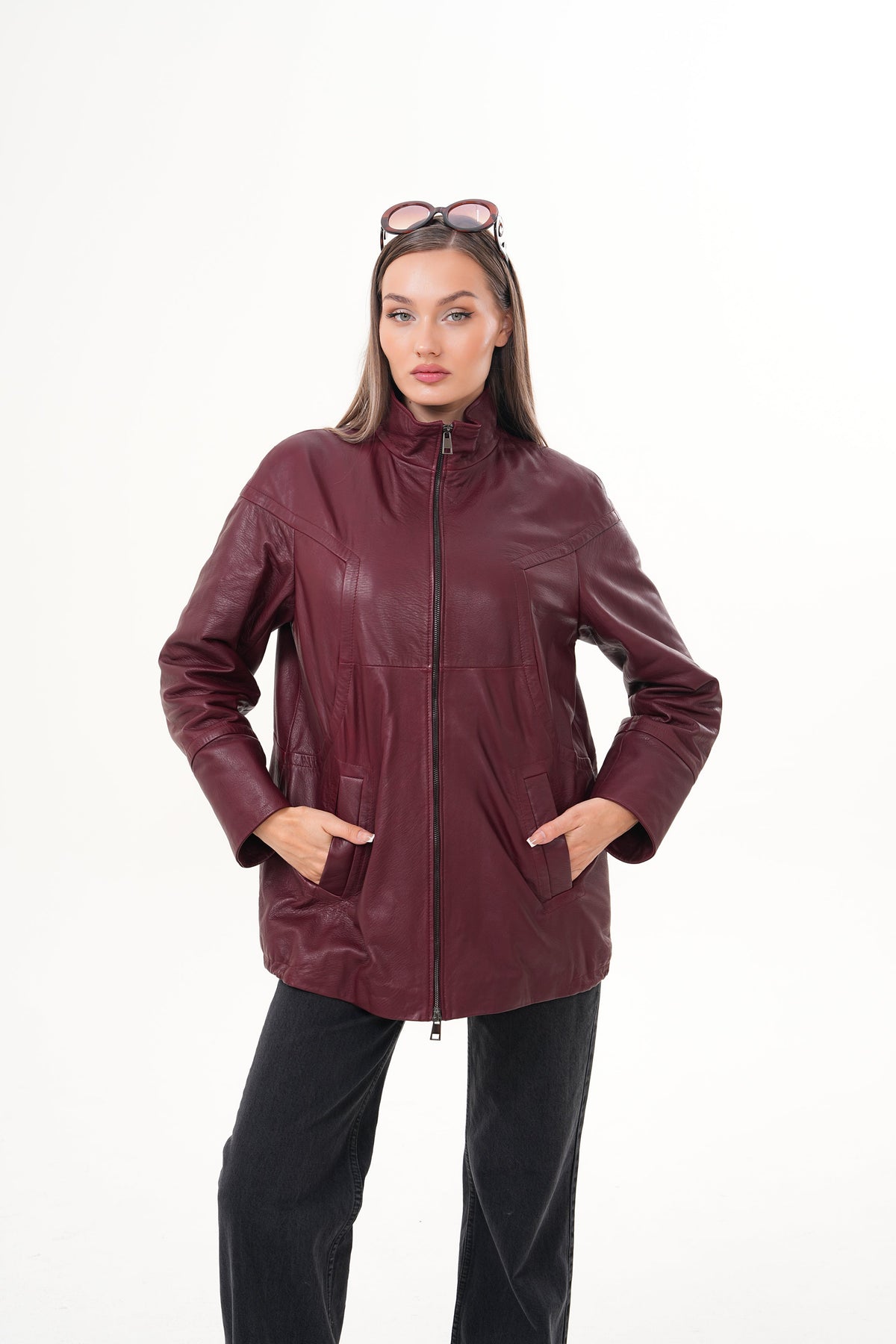 Vinci Leather The Sierra Burgundy Leather Women Jacket – product view 14