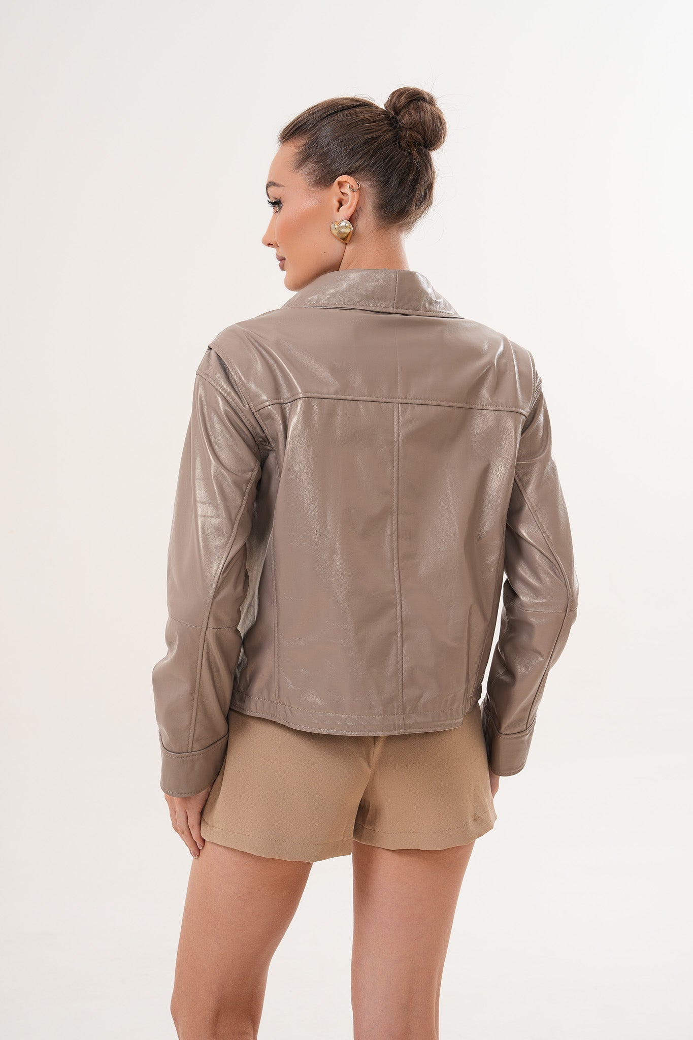 The Ravelyn Taupe Leather Women Jacket