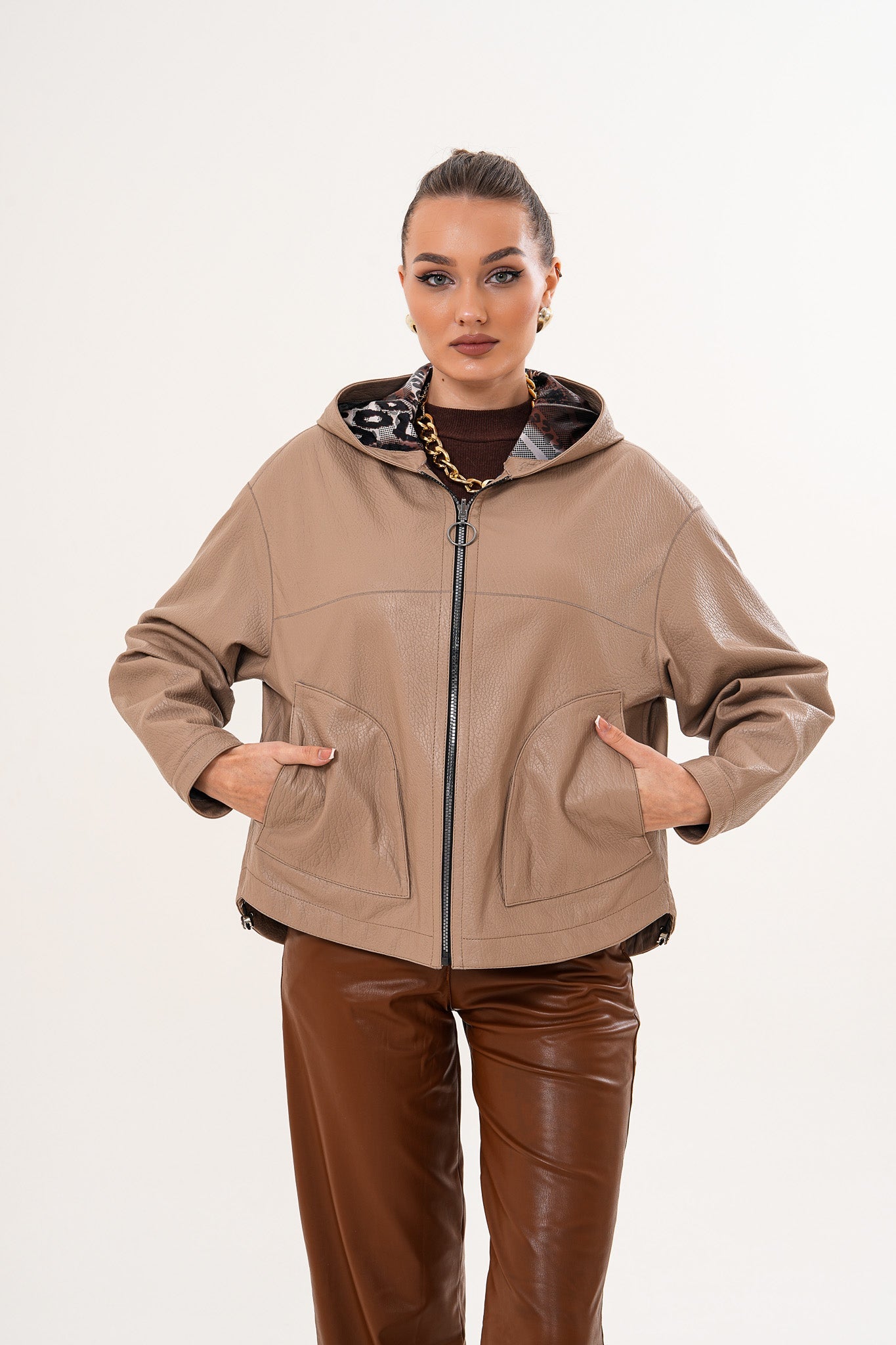 The Calyra Reversible Leather Women Jacket – Taupe