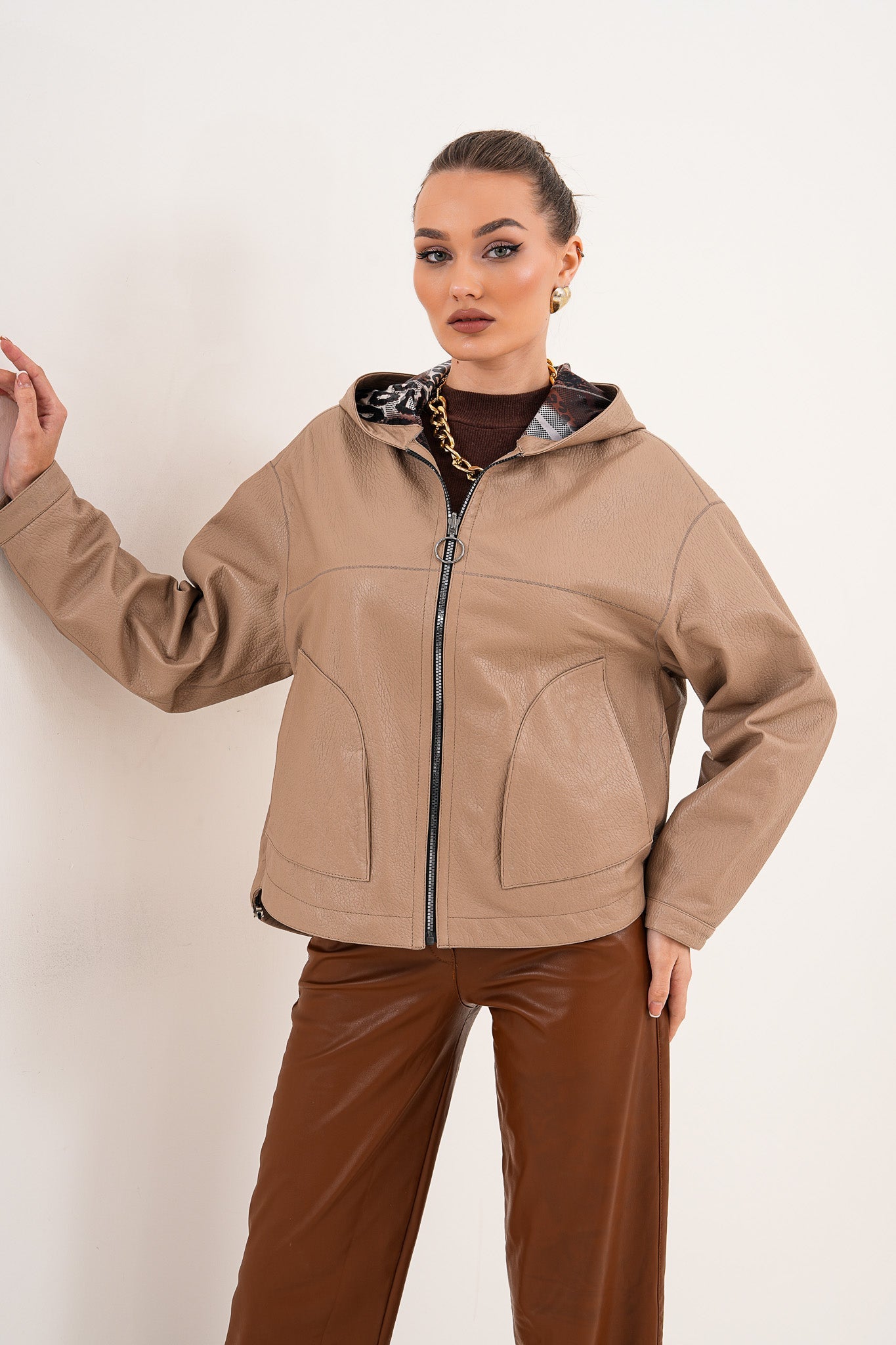 The Calyra Reversible Leather Women Jacket – Taupe