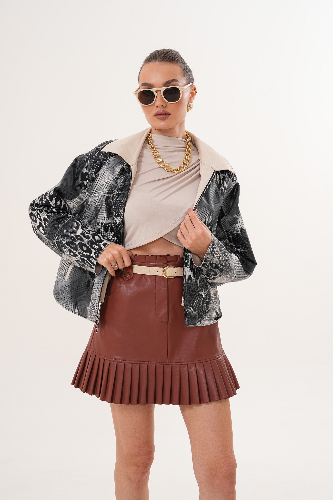 The Elvoria Reversible Beige Leather Jacket