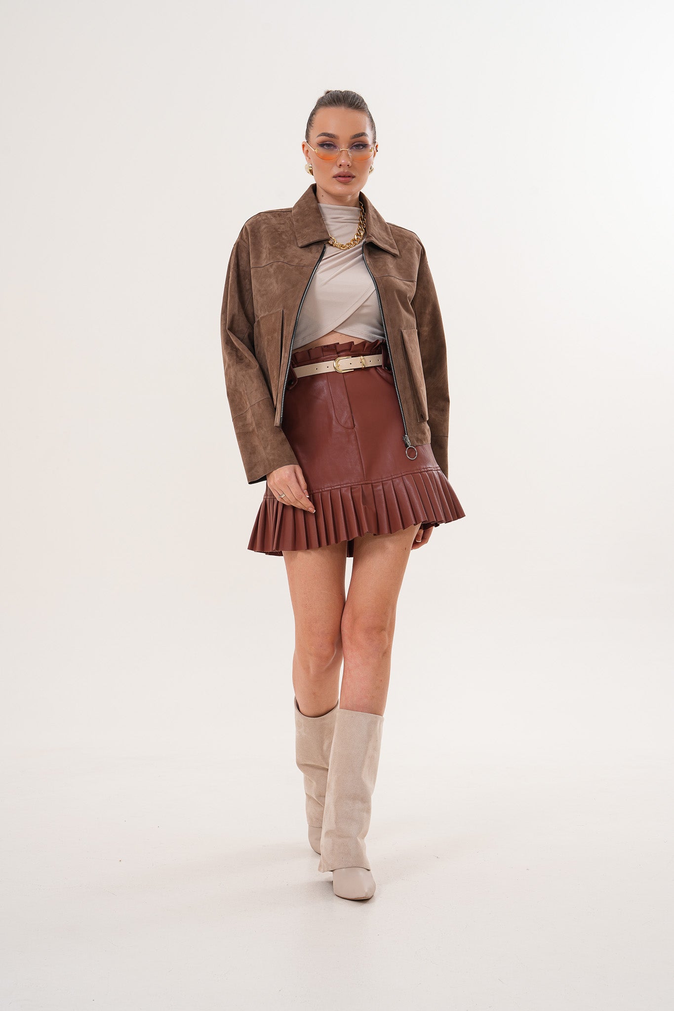 Elvoria Reversible Taupe / Suede Brown Leather Women Jacket