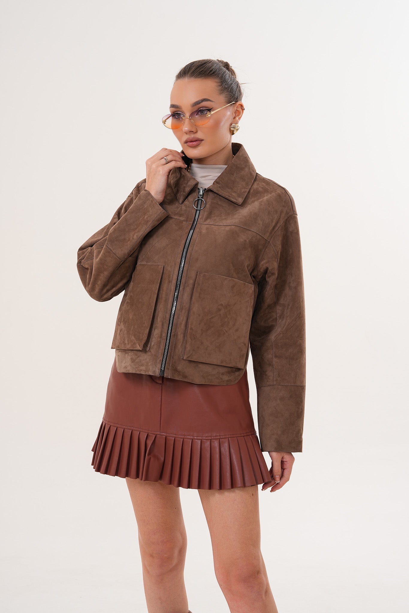 Elvoria Reversible Taupe / Suede Brown Leather Women Jacket
