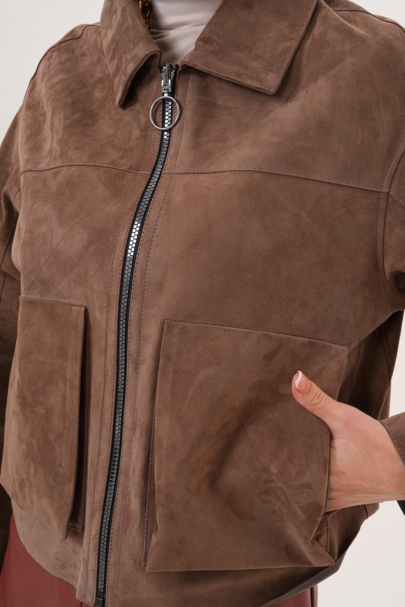 Elvoria Reversible Taupe / Suede Brown Leather Women Jacket