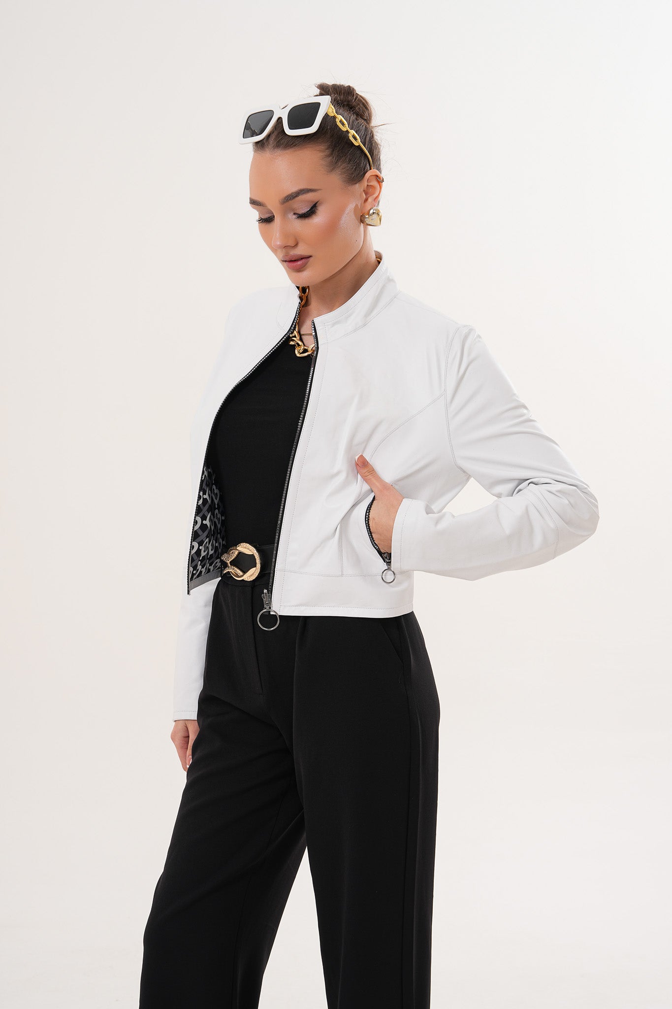 The Elvaris Reversible White Leather Women Jacket