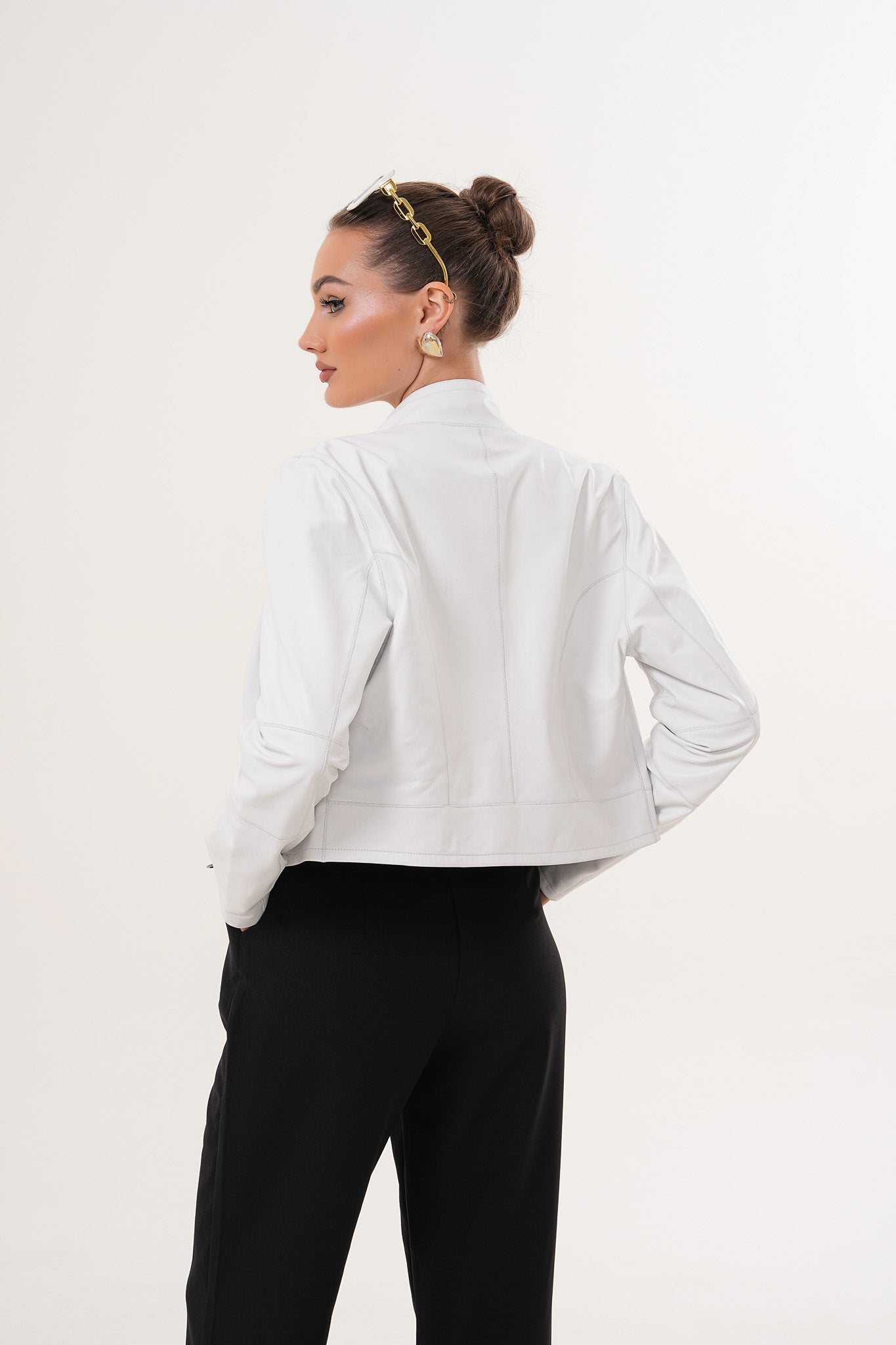 The Elvaris Reversible White Leather Women Jacket