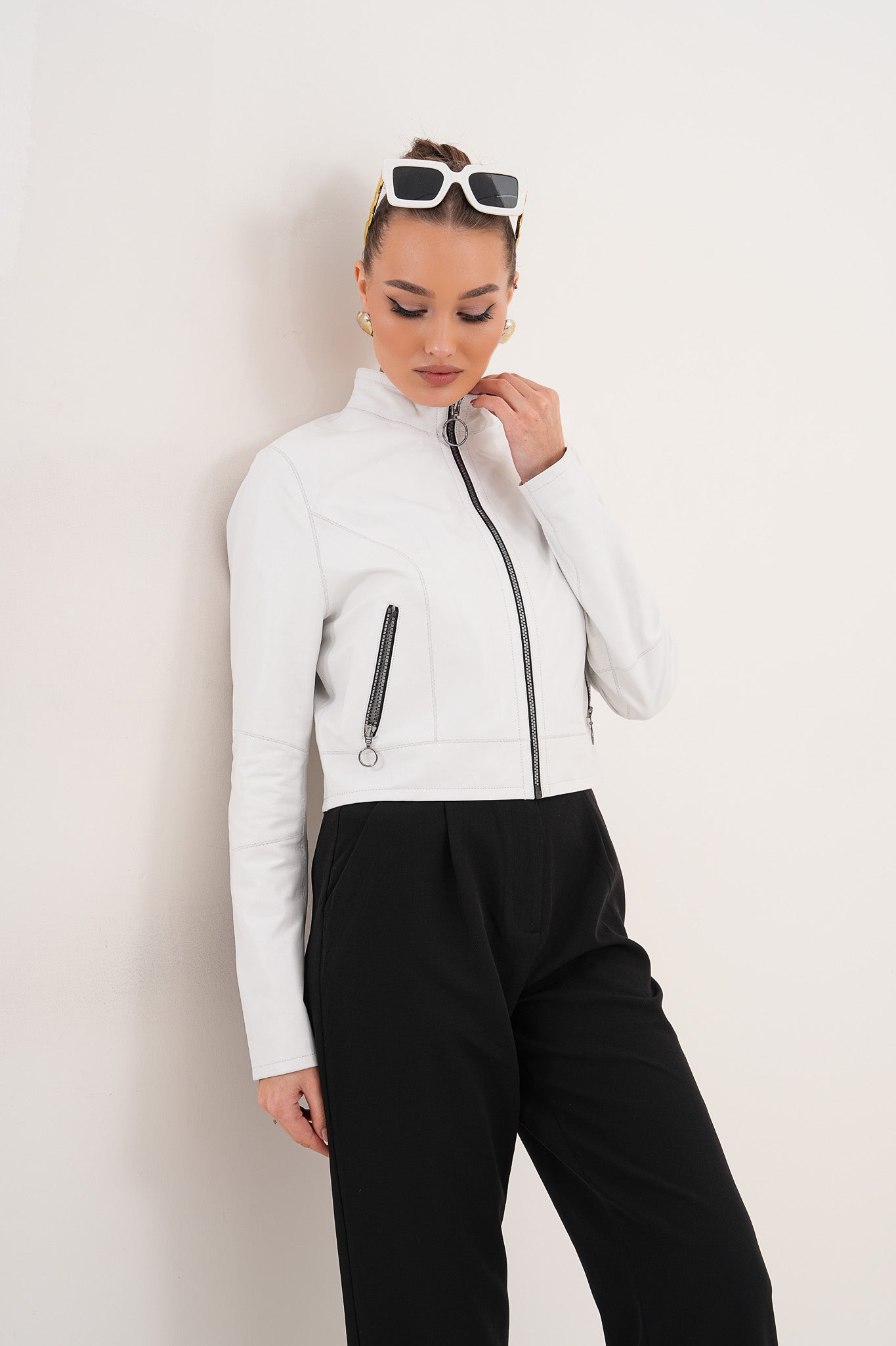 The Elvaris Reversible White Leather Women Jacket