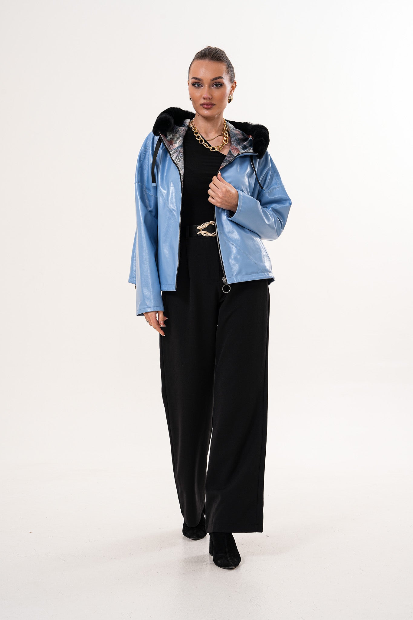 The Velora Sky Blue Reversible Lambskin Women Leather Jacket