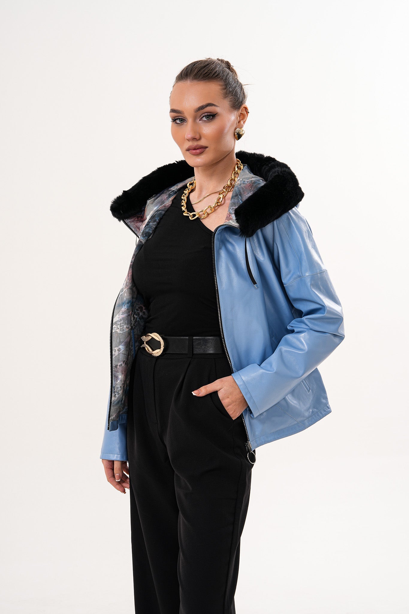 The Velora Sky Blue Reversible Lambskin Women Leather Jacket