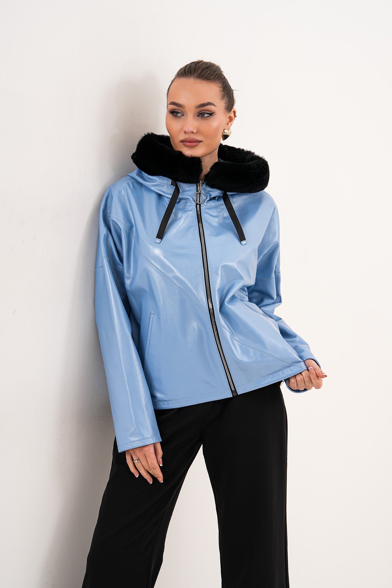 The Velora Sky Blue Reversible Lambskin Women Leather Jacket
