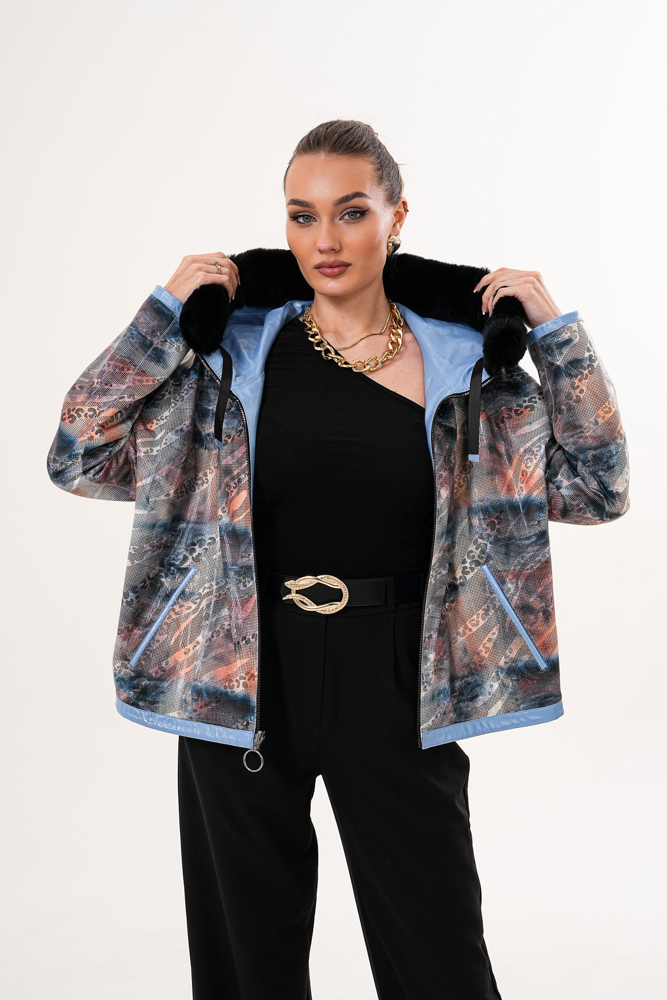 The Velora Sky Blue Reversible Lambskin Women Leather Jacket