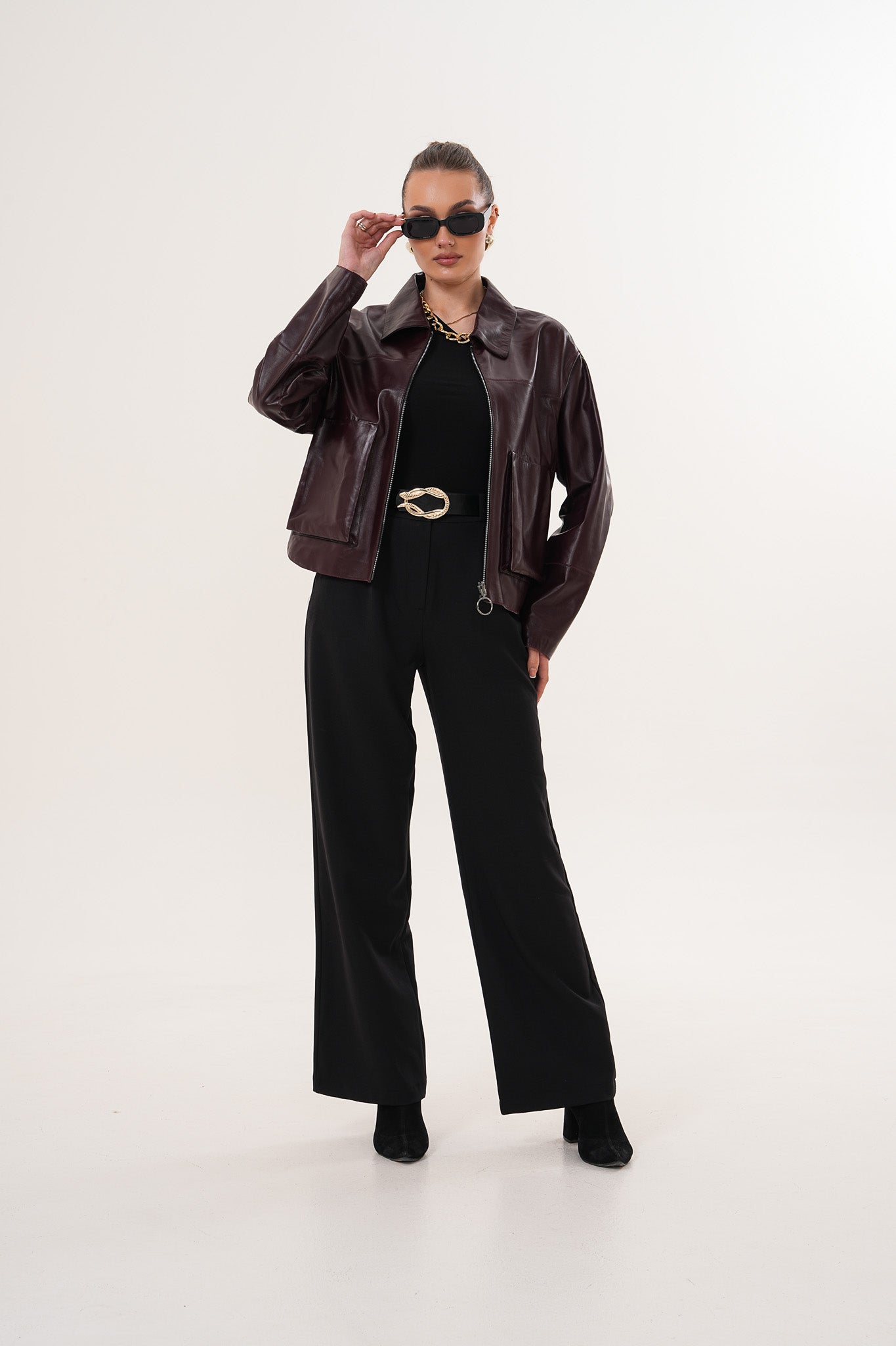 The Elvoria Reversible Burgundy Leather Women Jacket