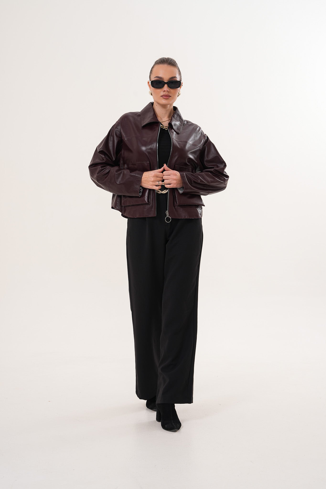 The Elvoria Reversible Burgundy Leather Women Jacket