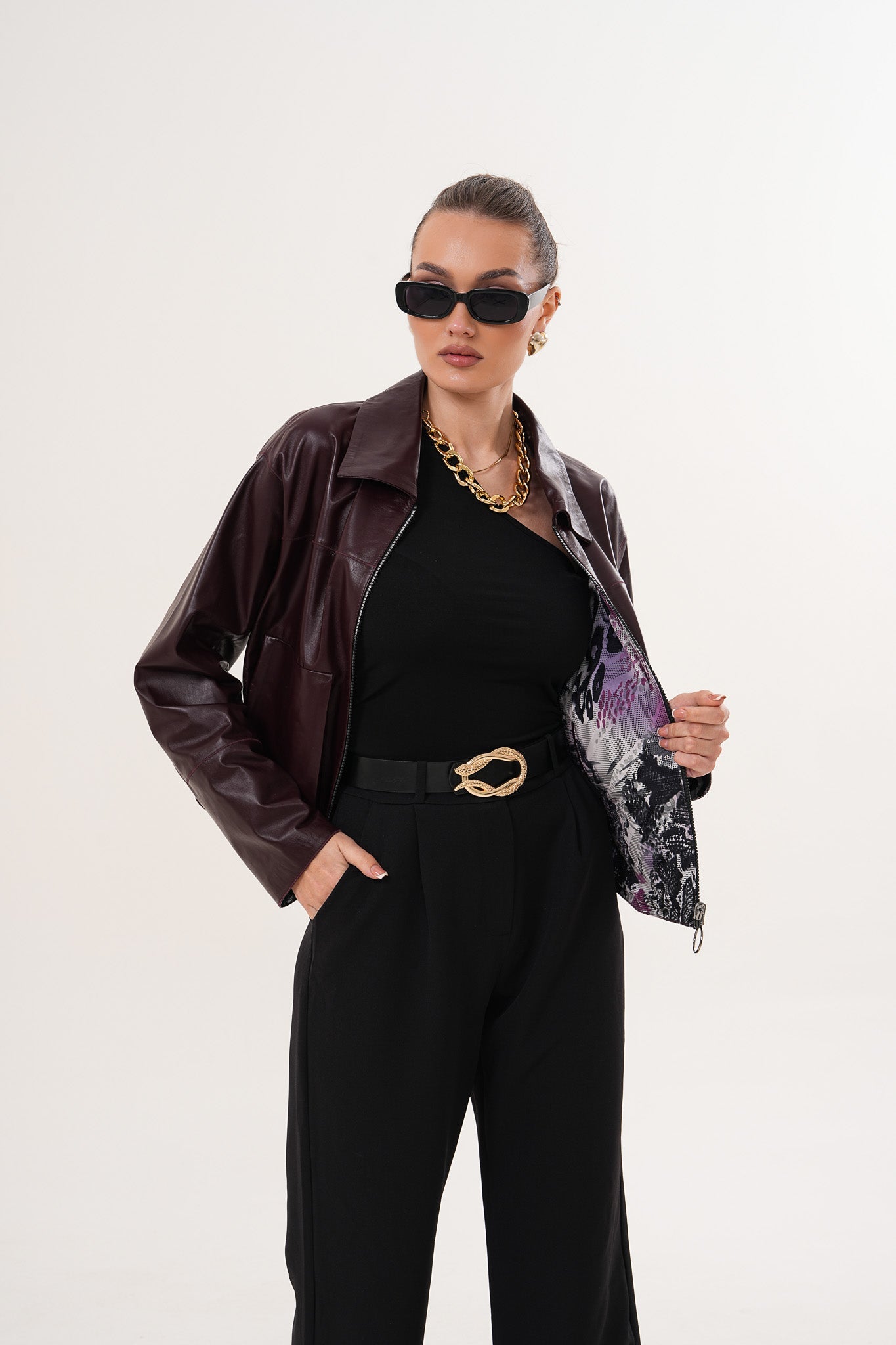 The Elvoria Reversible Burgundy Leather Women Jacket