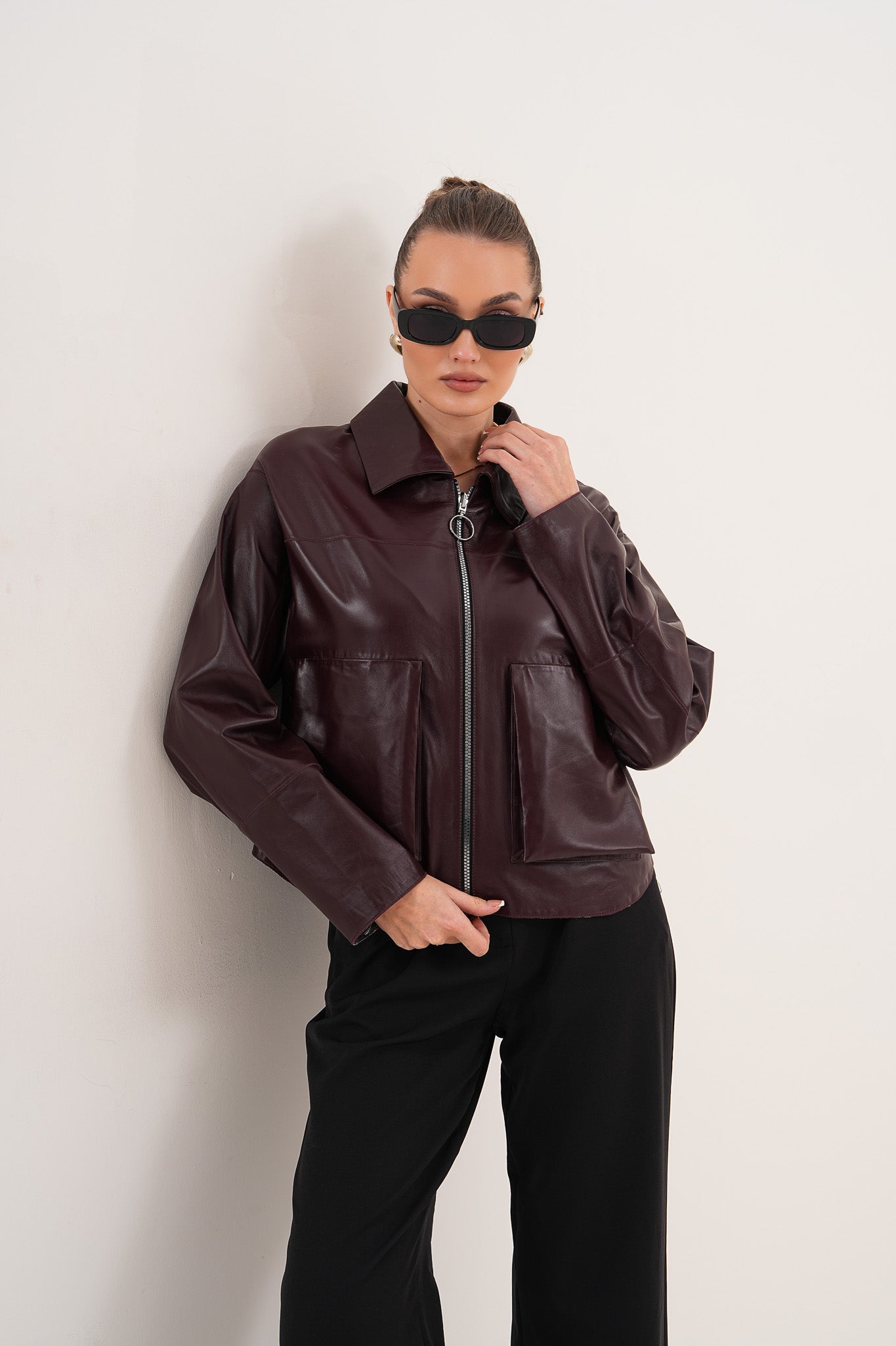 The Elvoria Reversible Burgundy Leather Women Jacket