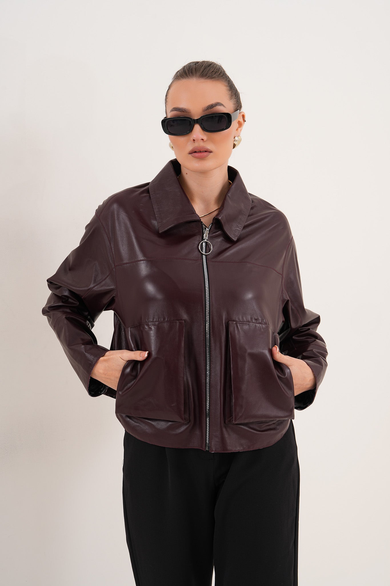 The Elvoria Reversible Burgundy Leather Women Jacket