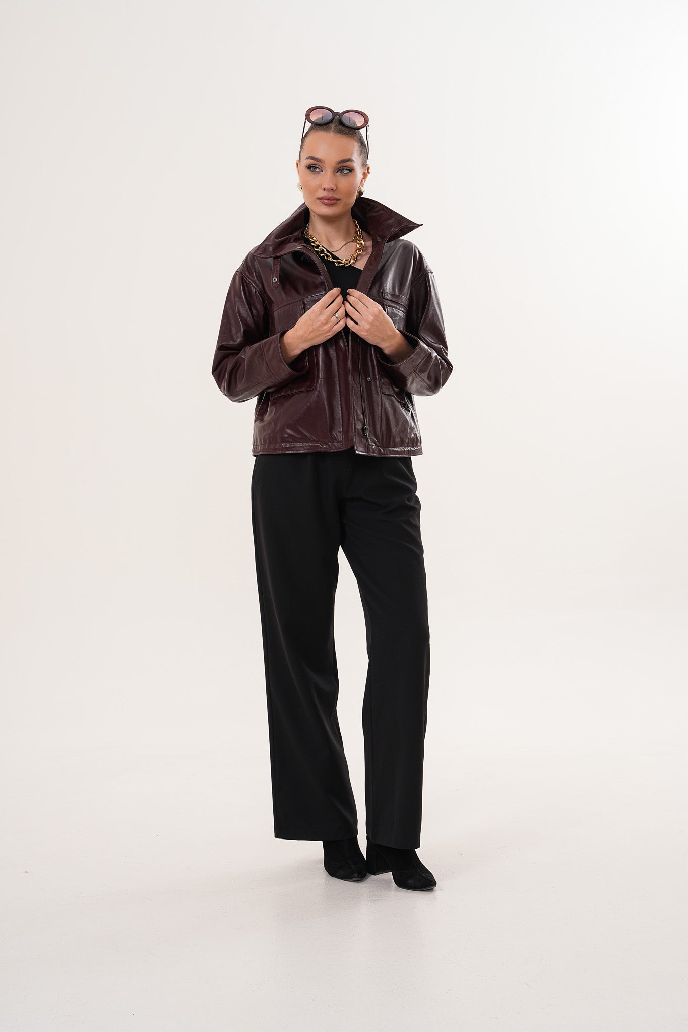 The Ravelyn Burgundy Leather Women Jacket