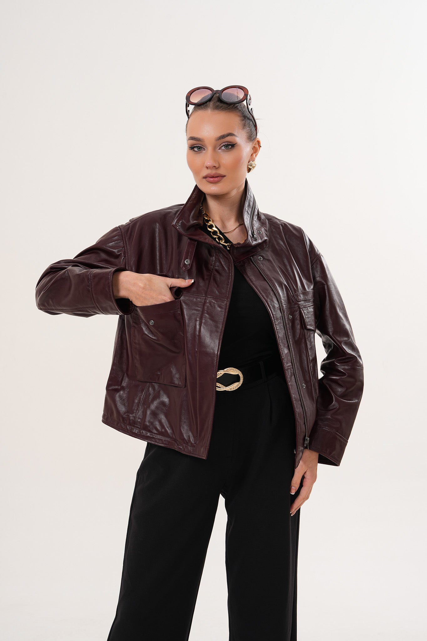 The Ravelyn Burgundy Leather Women Jacket