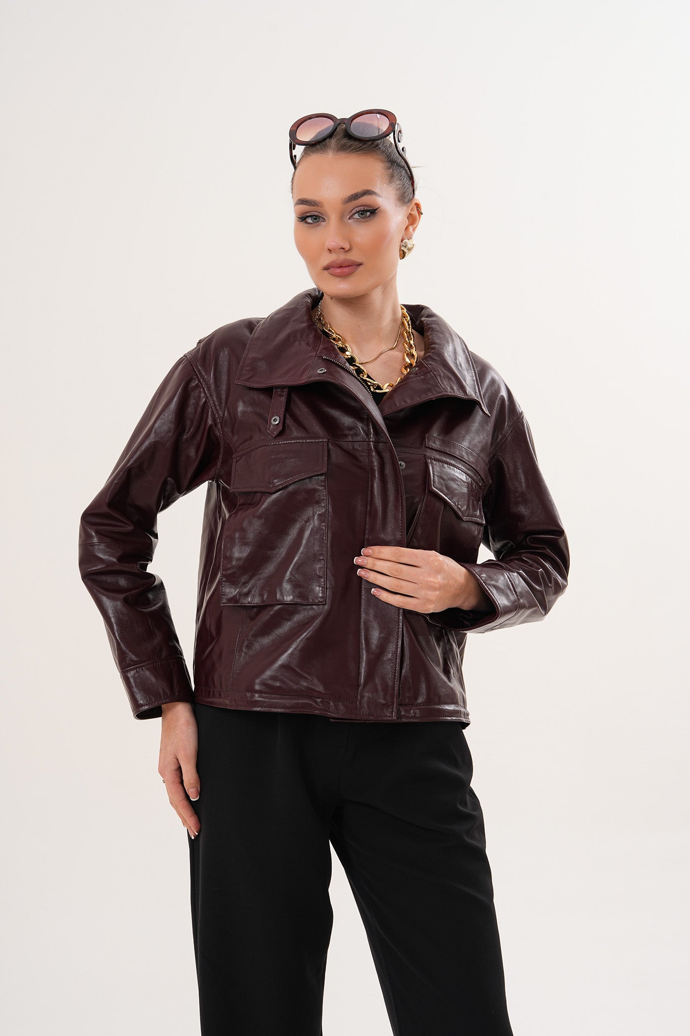 The Ravelyn Burgundy Leather Women Jacket