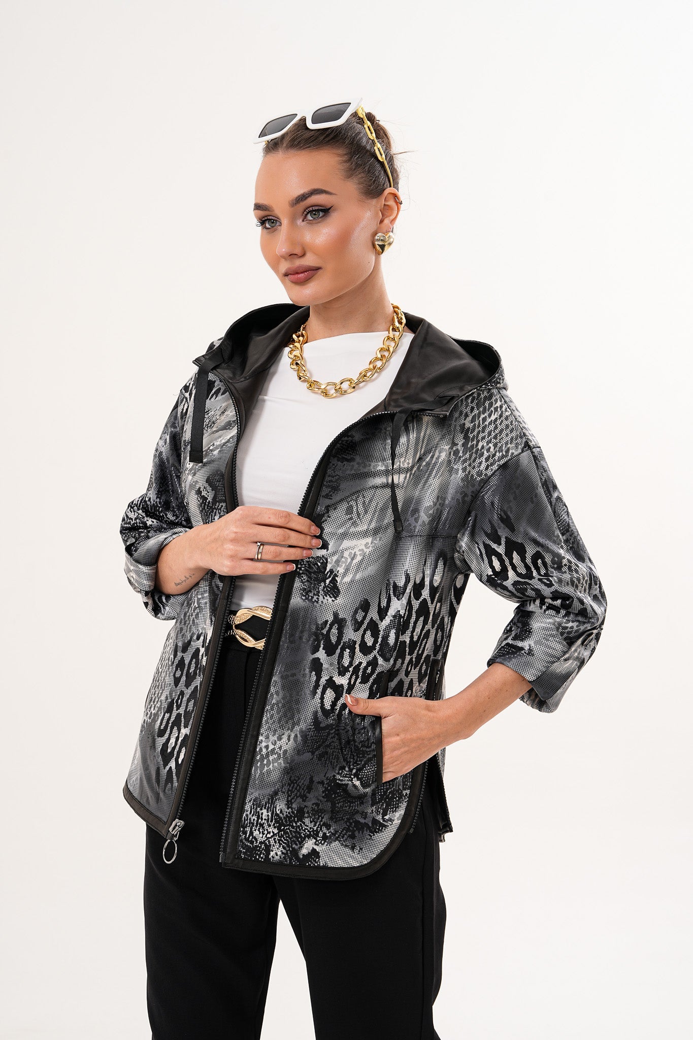 The Nyxara Reversible Hooded Black Leather Women Jacket