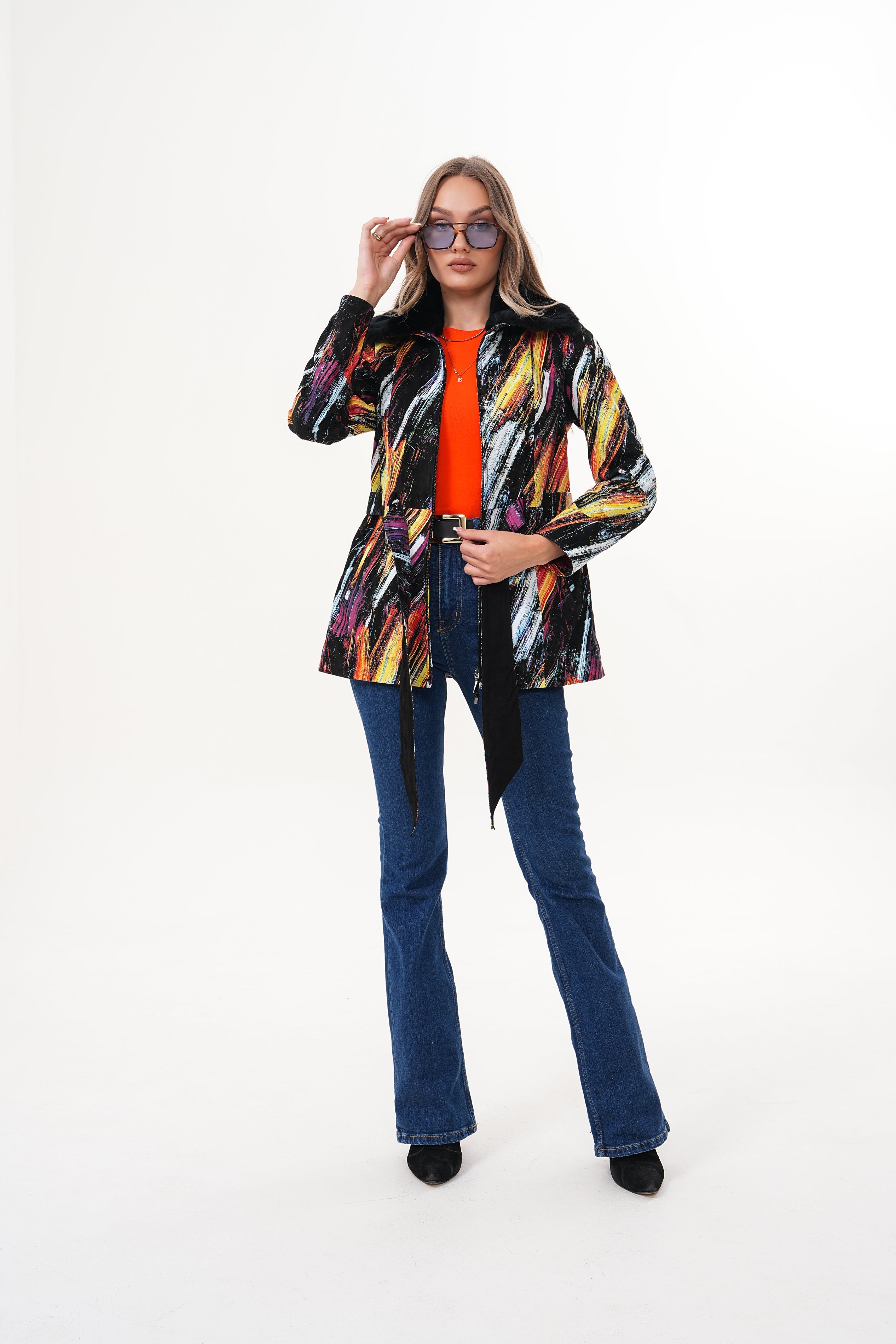 The Mirage Brushstroke Multicolor Leather Women Jacket