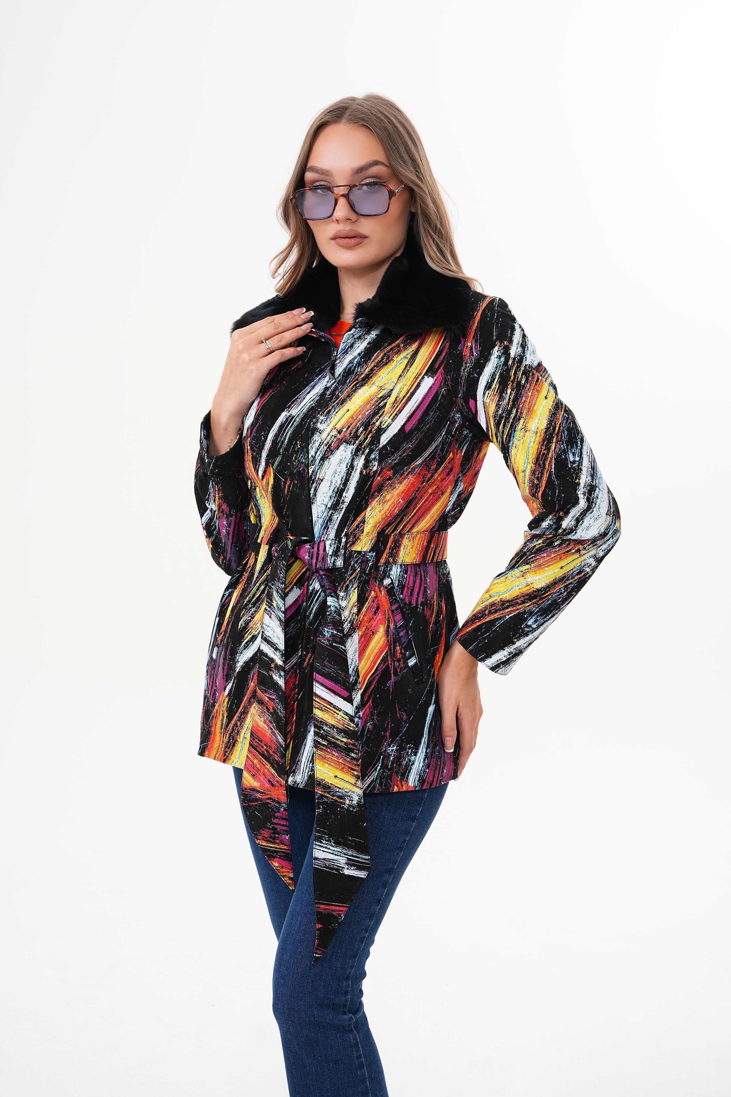 The Mirage Brushstroke Multicolor Leather Women Jacket