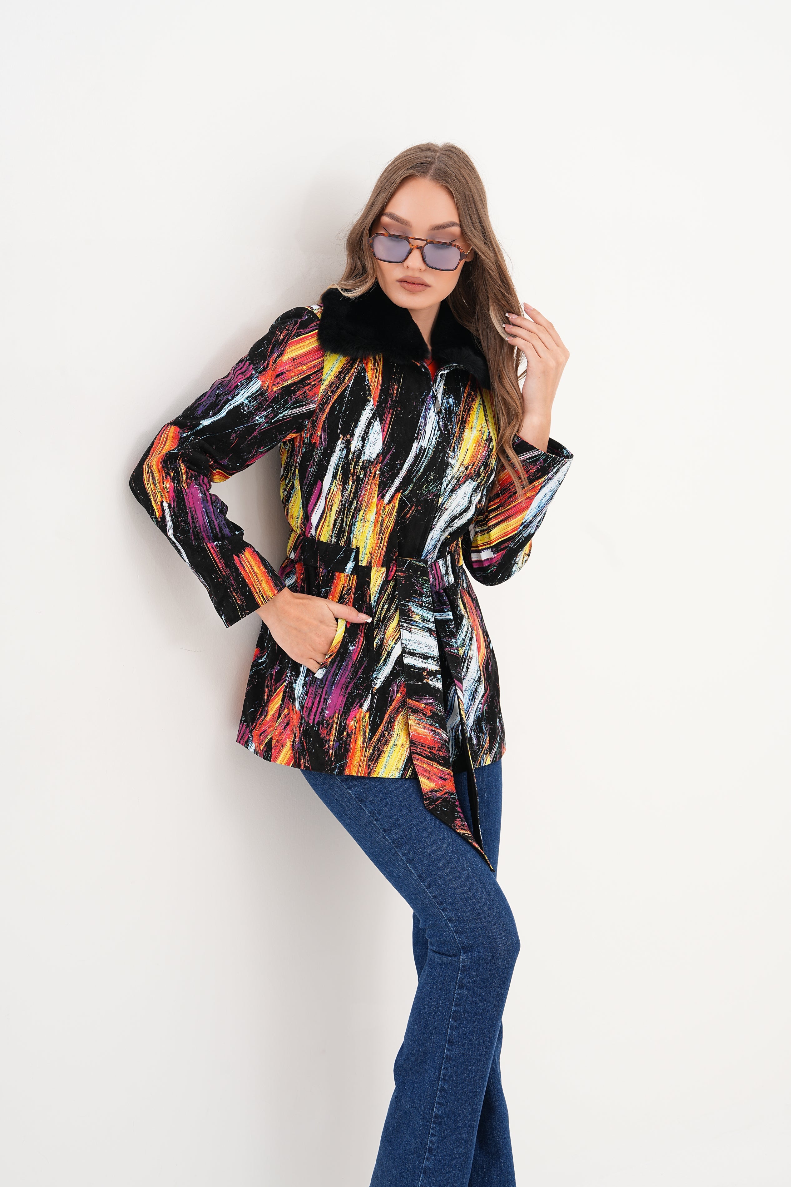 The Mirage Brushstroke Multicolor Leather Women Jacket