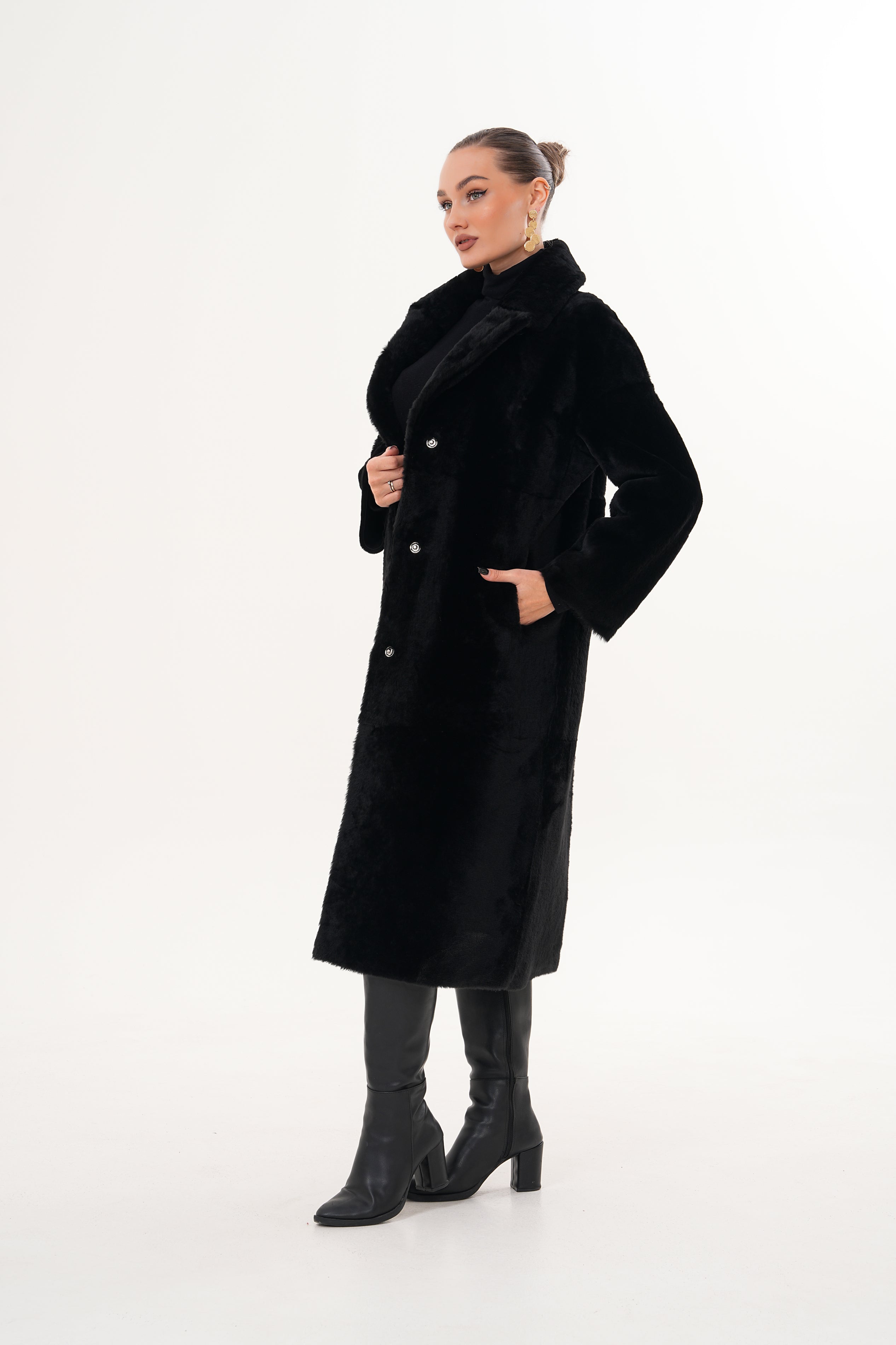 The Emilia Black Reversible Shearling Leather Women Jacket