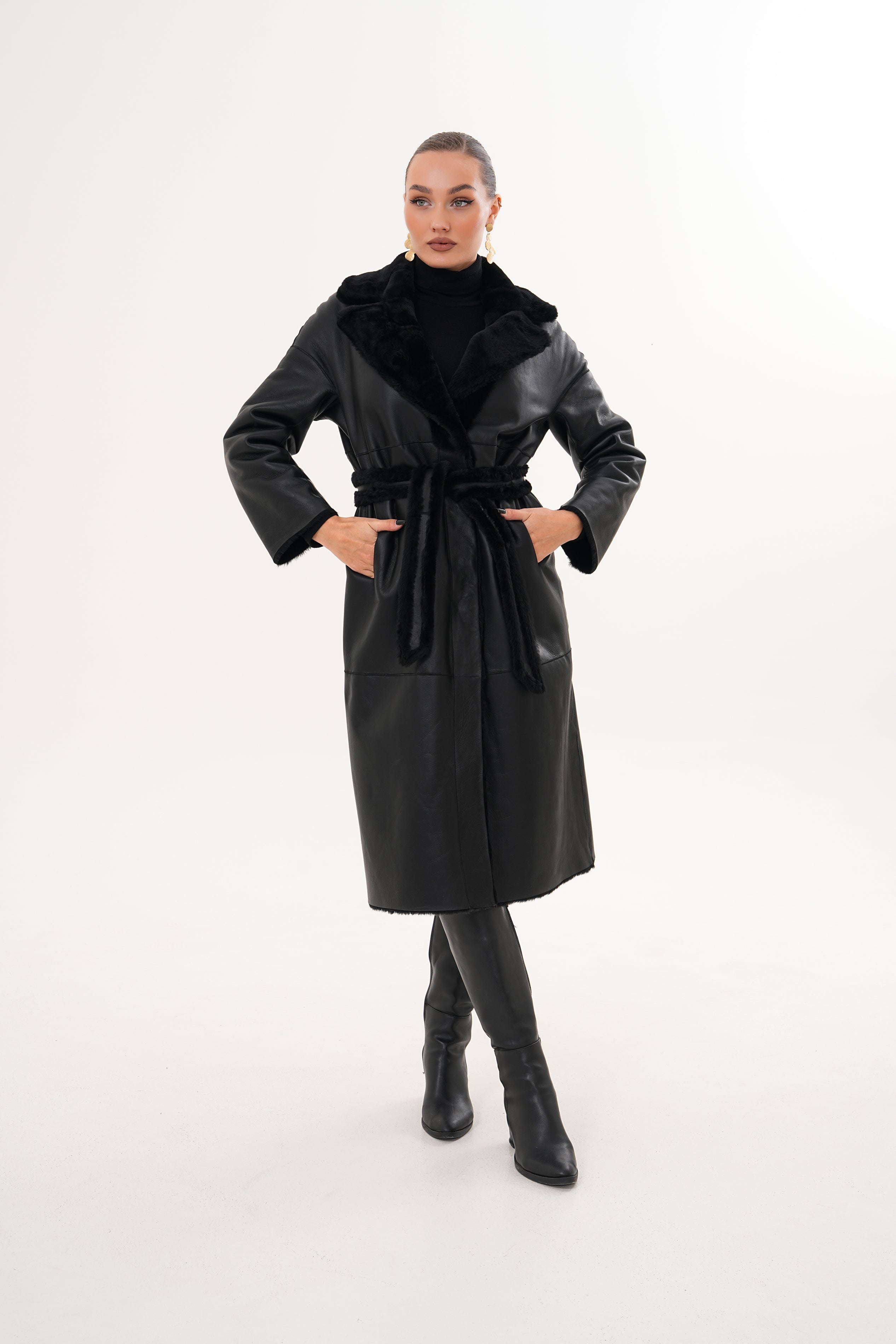 The Emilia Black Reversible Shearling Leather Women Jacket