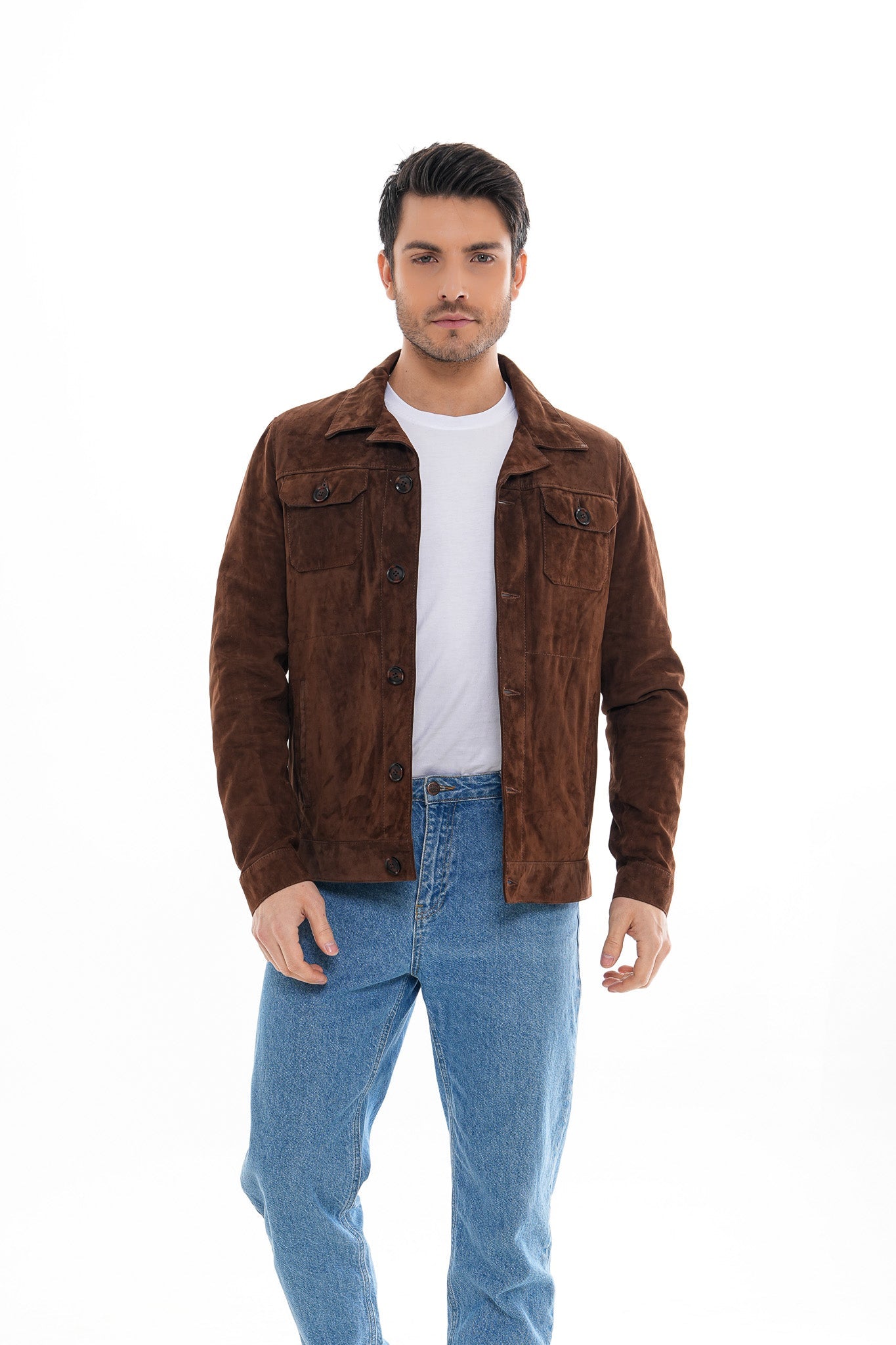 The Azzuro Suede Brown Leather Men Jacket