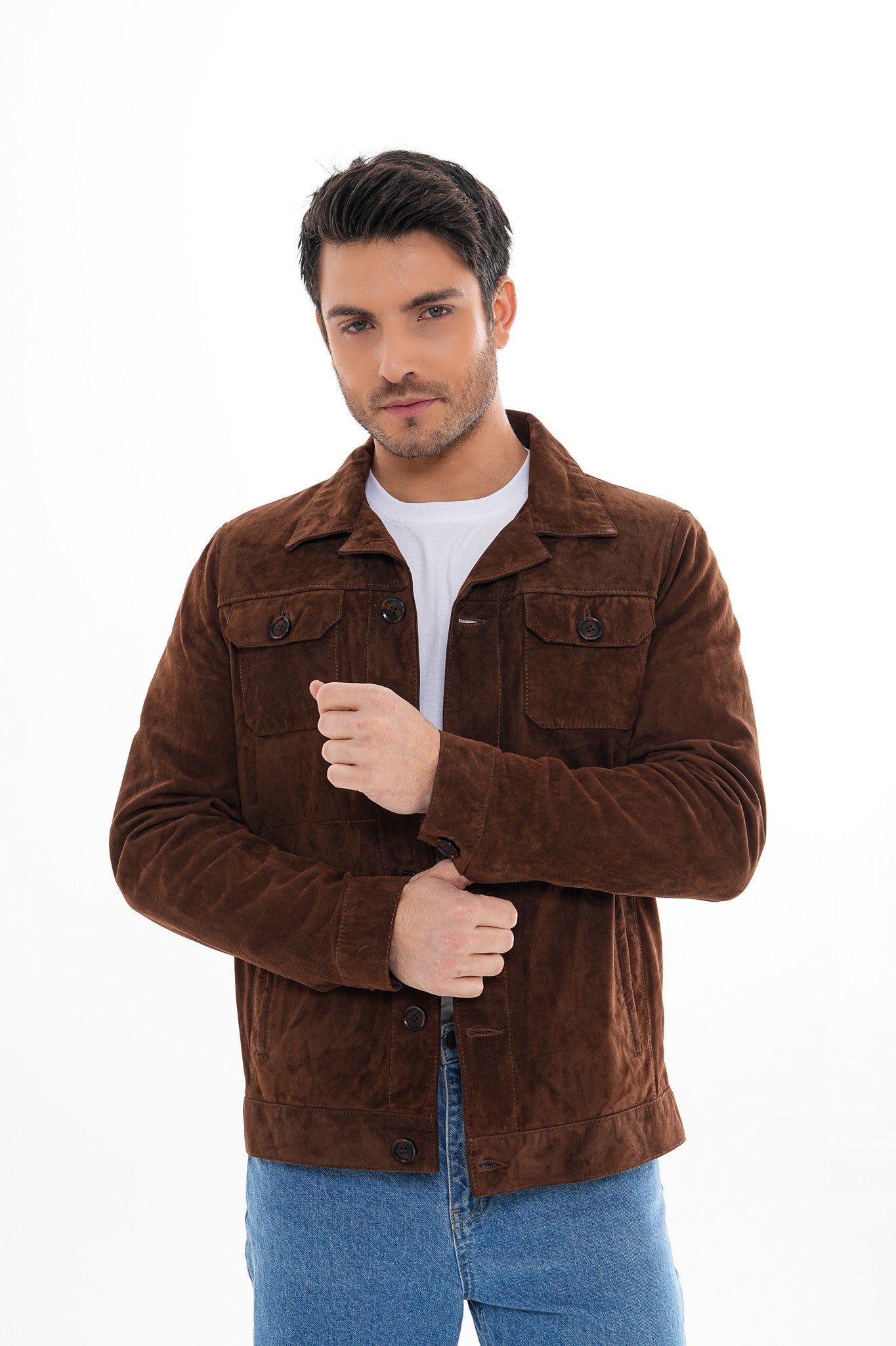 The Azzuro Suede Brown Leather Men Jacket