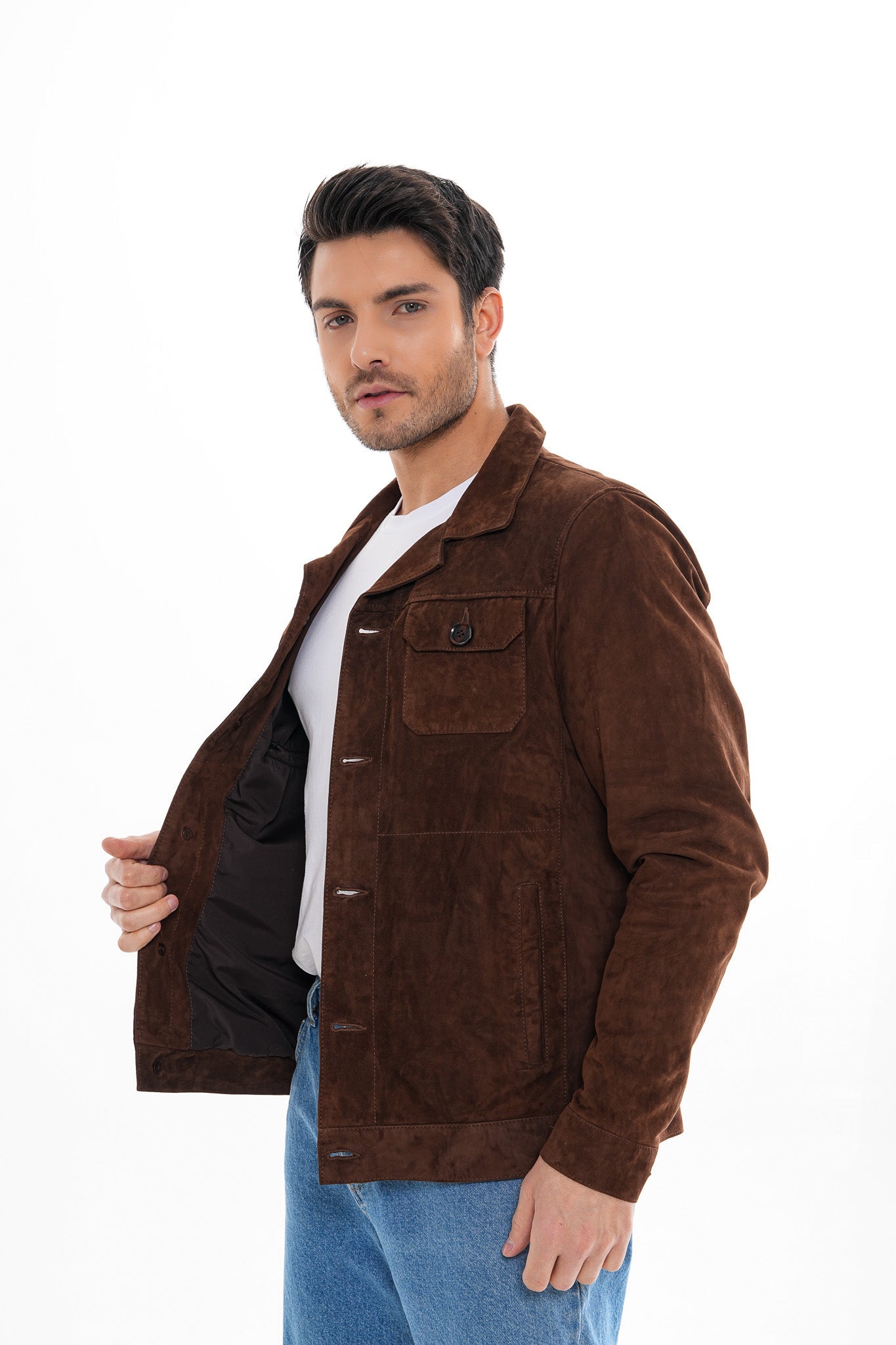 The Azzuro Suede Brown Leather Men Jacket