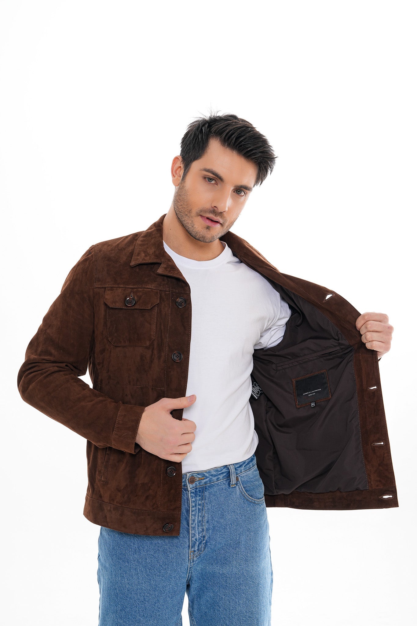 The Azzuro Suede Brown Leather Men Jacket