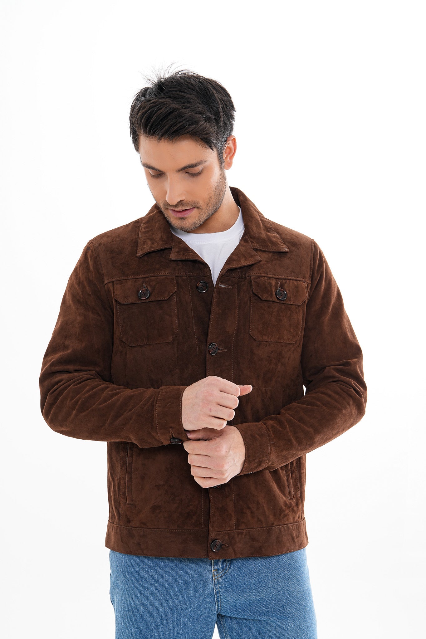 The Azzuro Suede Brown Leather Men Jacket