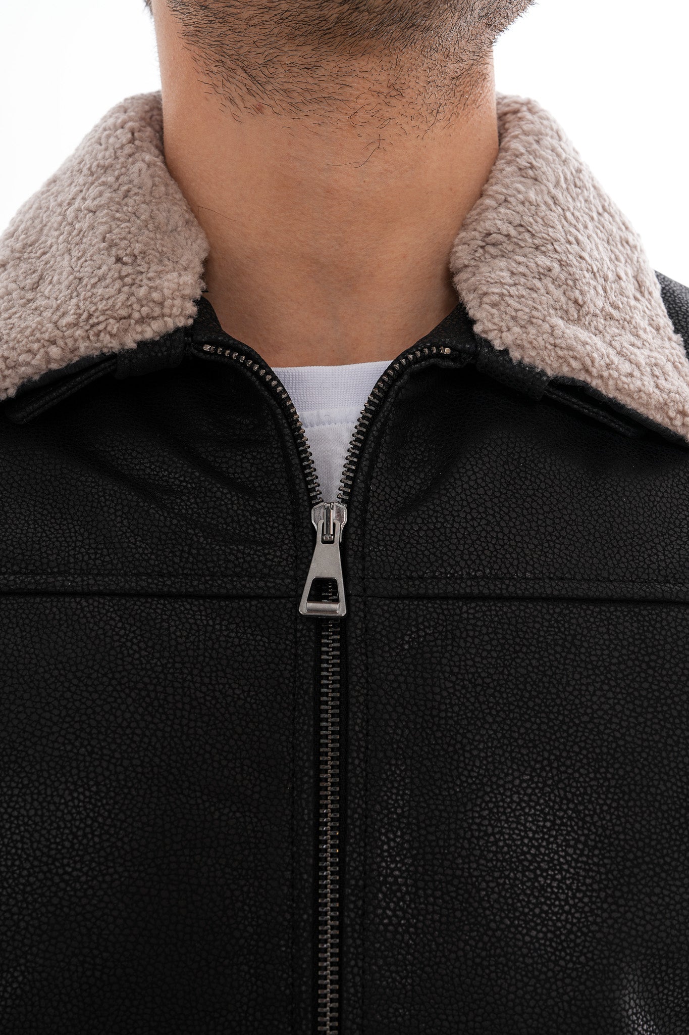 The Sarnico Black Shearling Collar Leather Men Jacket