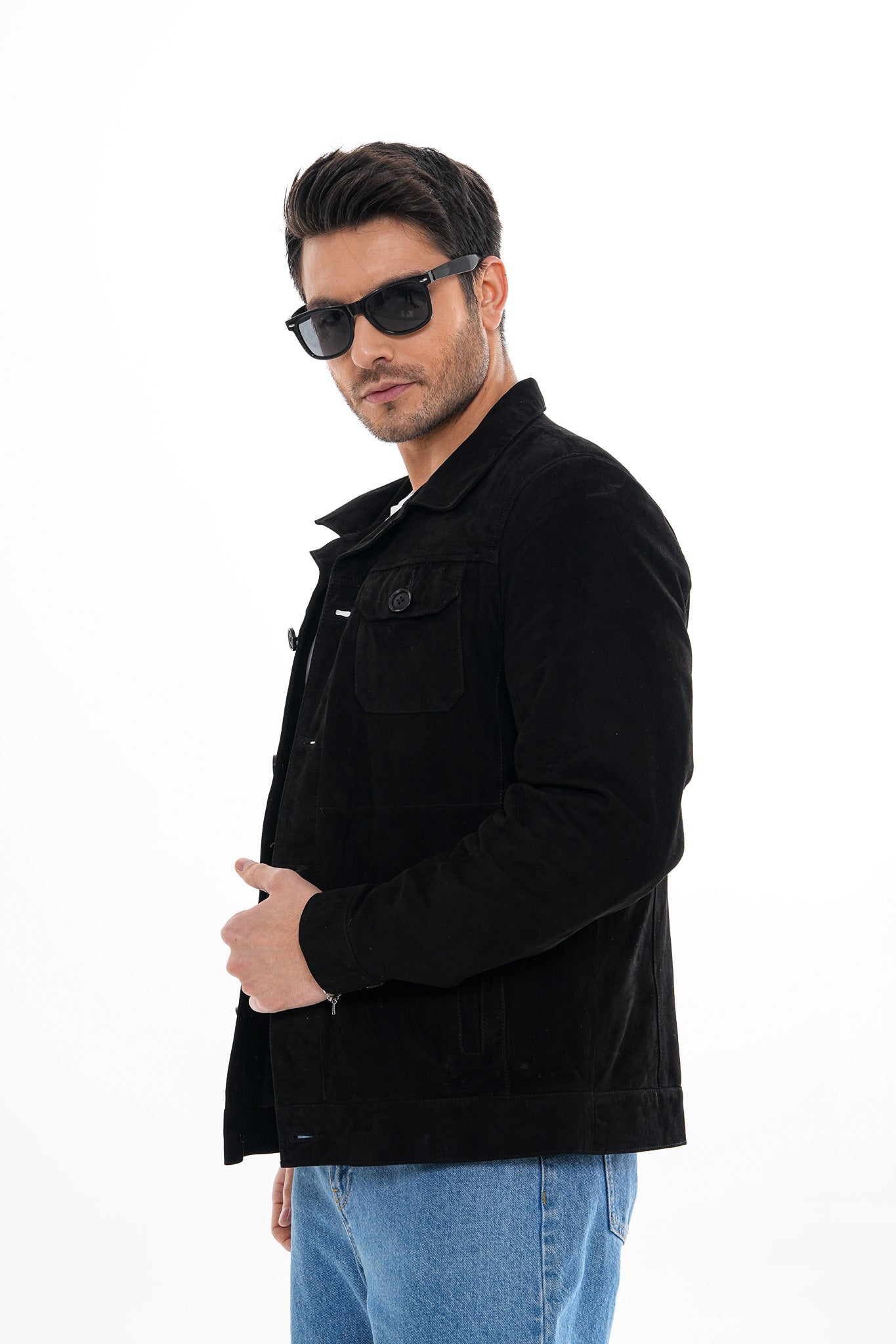 The Azzuro Suede Black Leather Men Jacket