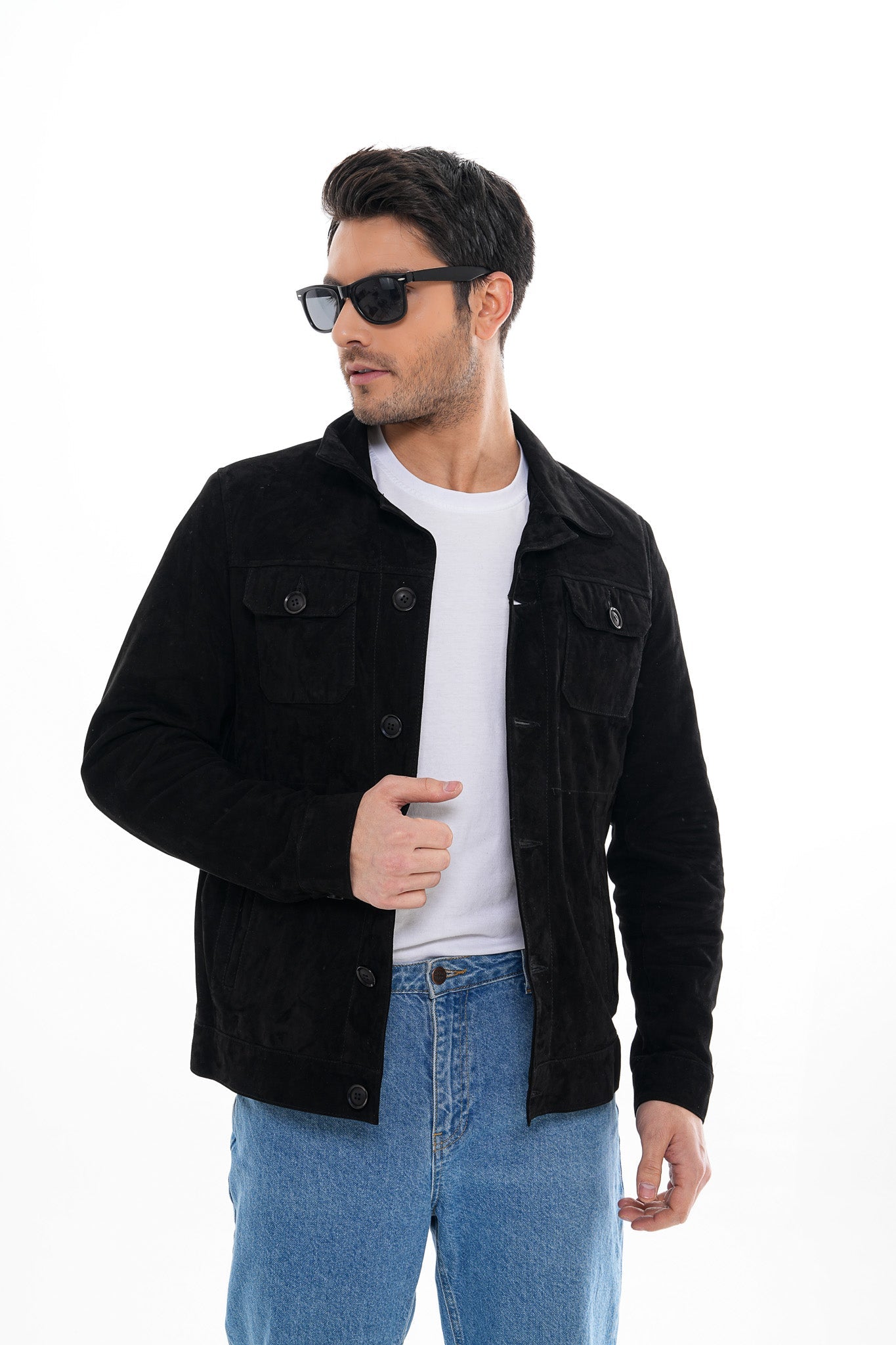 The Azzuro Suede Black Leather Men Jacket