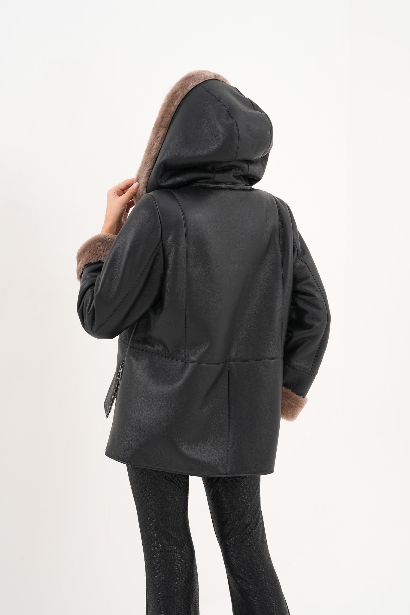 The Duchess Shearling Brown Leather Women Hooded Jacket