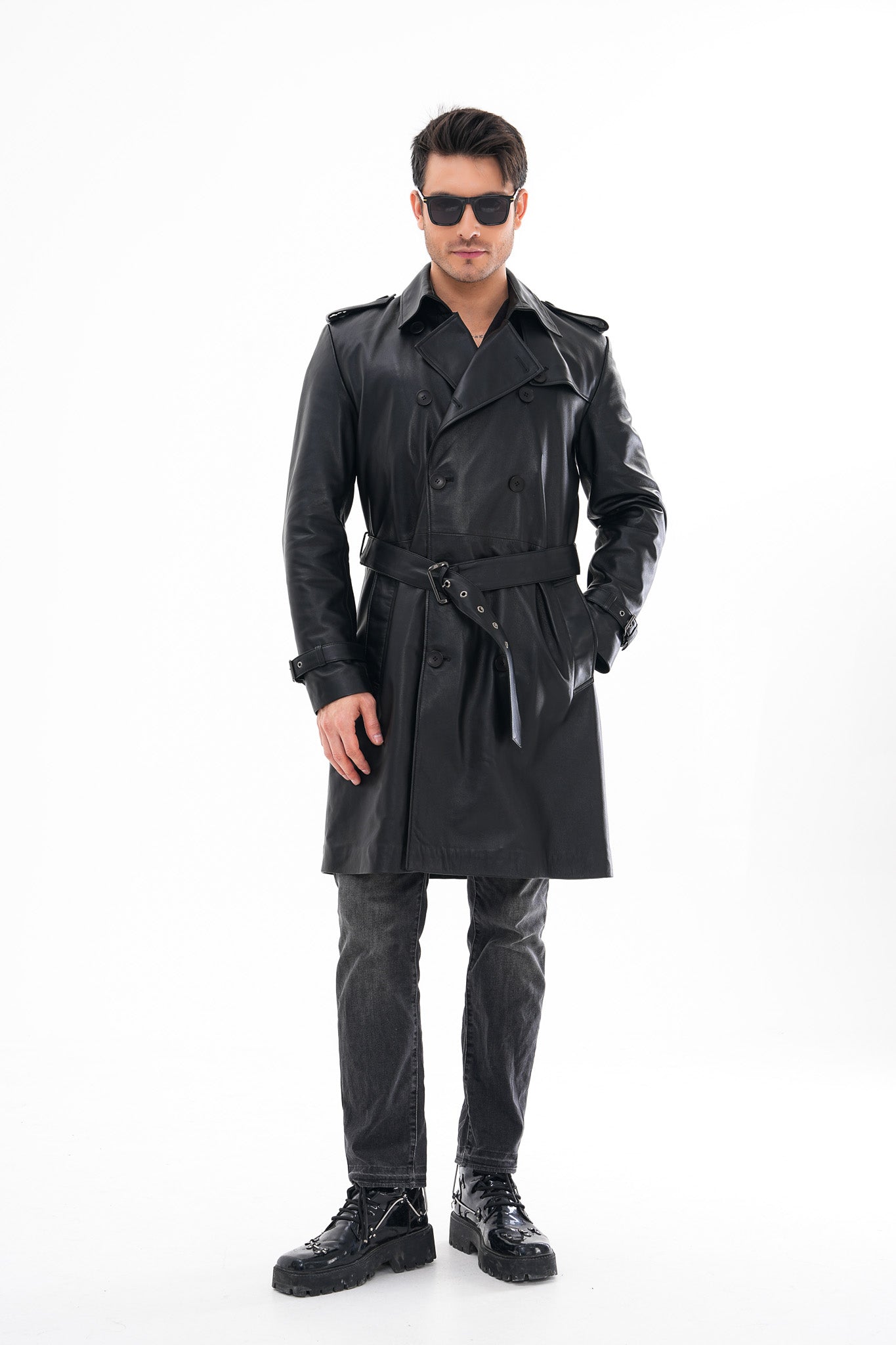 The Firenze Black Leather Men Leather Trench Coat Jacket
