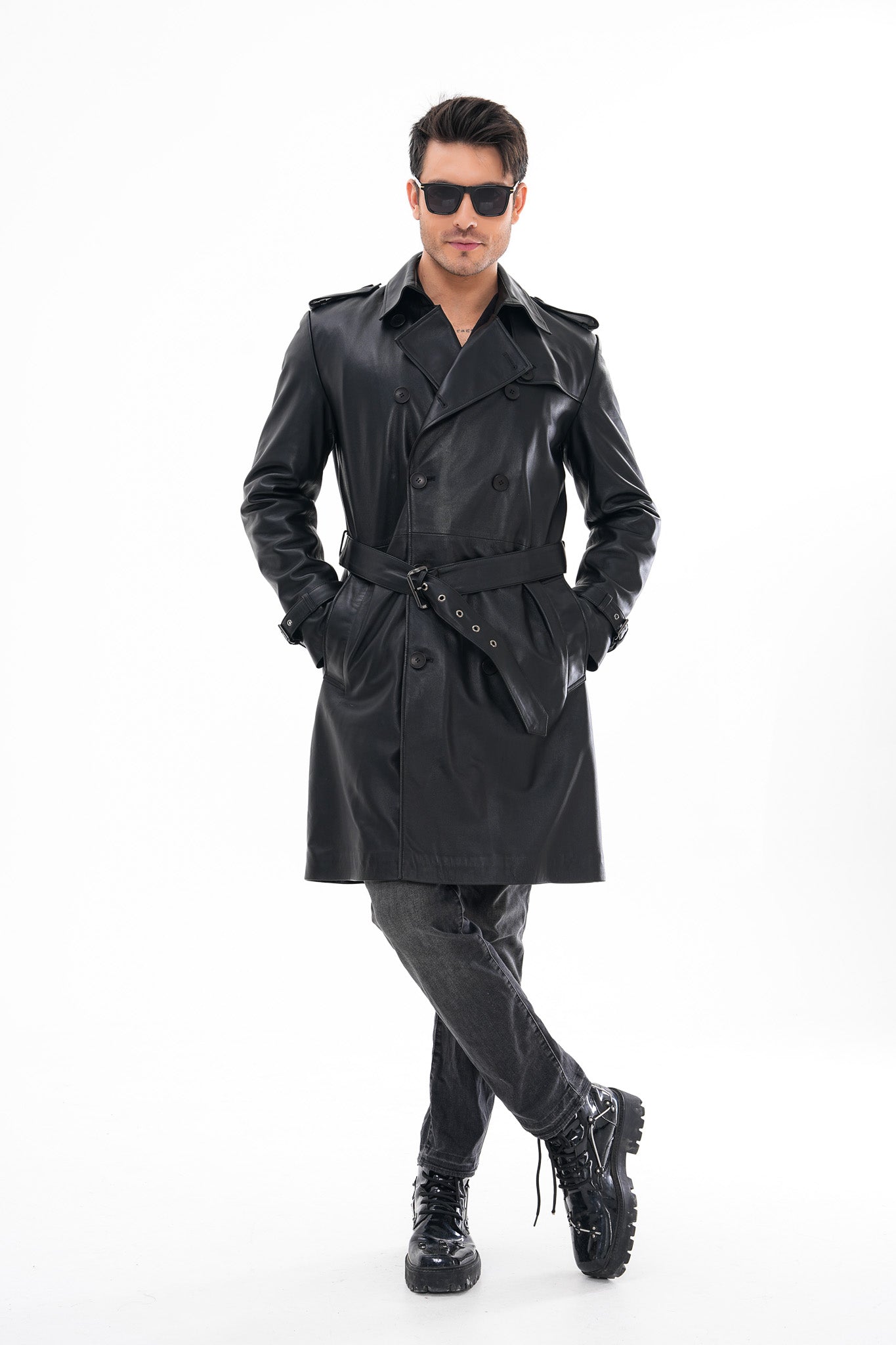 The Firenze Black Leather Men Leather Trench Coat Jacket