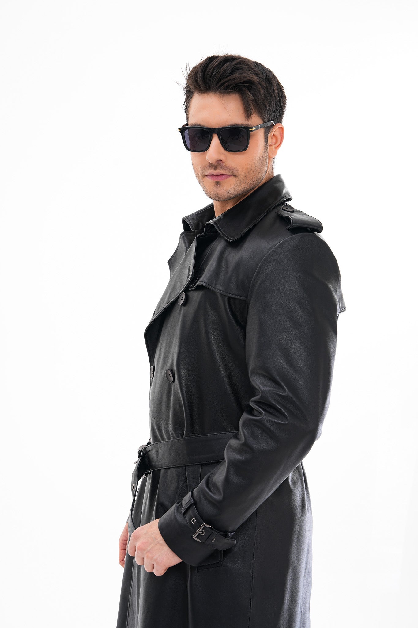 The Firenze Black Leather Men Leather Trench Coat Jacket