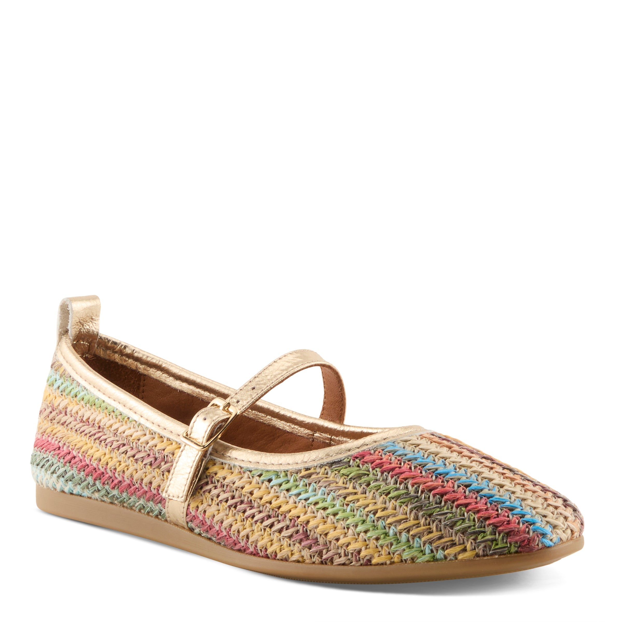 Azura Interweaved women's heel in rainbow with raffia upper and buckle detail