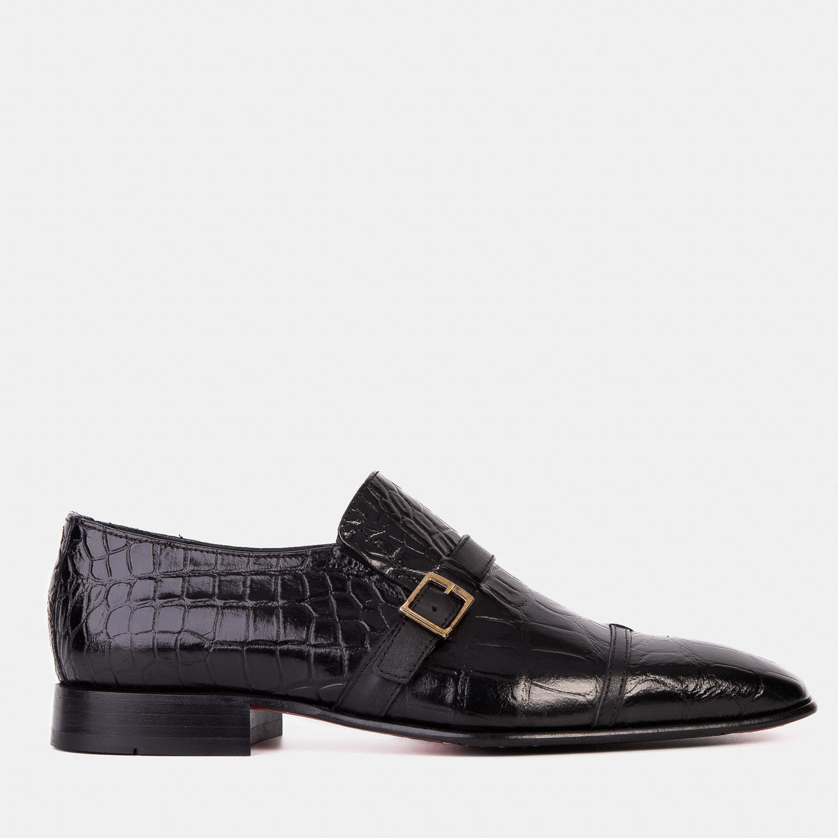 Vinci Leather The Strat Single Monk Strap Cap Toe Black Leather Handmade Men Shoe – product view 1