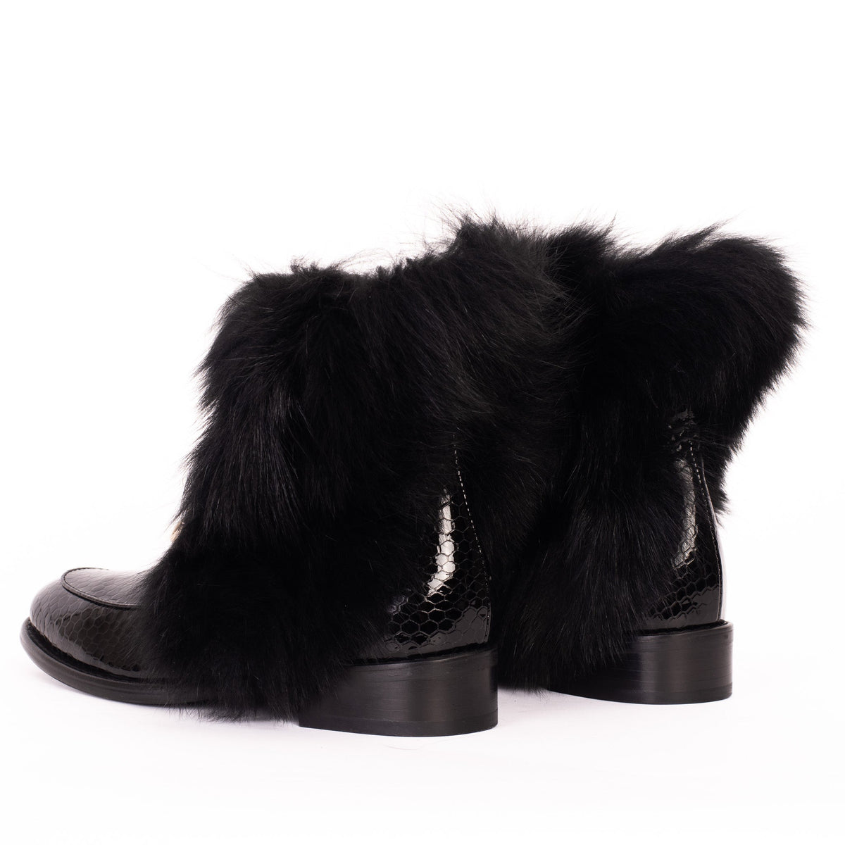 Vinci Leather The Izmir Black Patent Leather Natural Fur Mid Calf Women Boot – product view 3