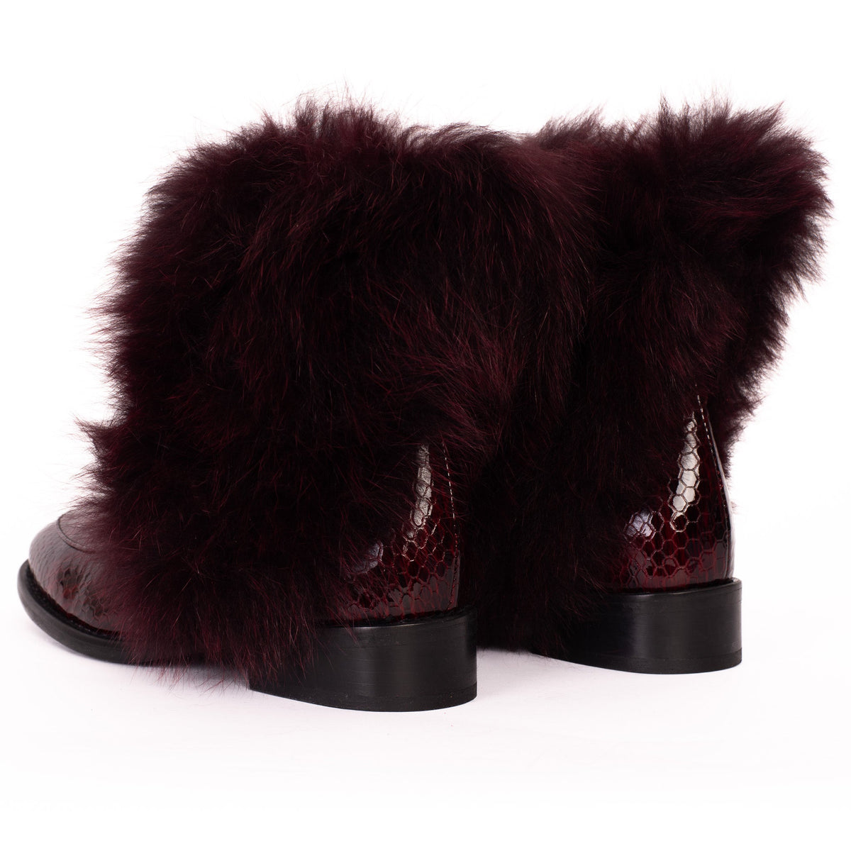Vinci Leather The Izmir Burgundy Patent Leather Natural Fur Mid Calf Women Boot – product view 4