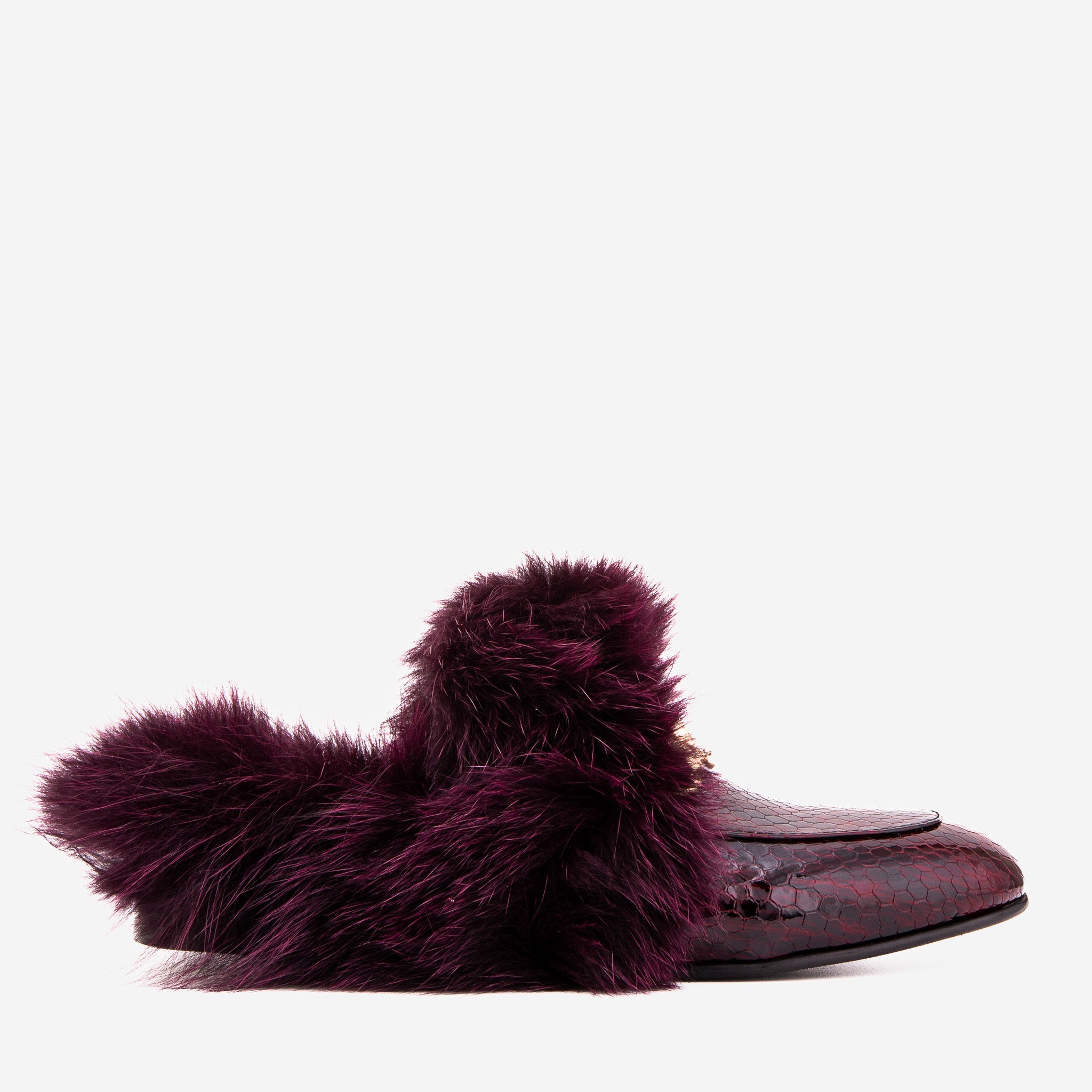 The Izmir Burgundy Patent Leather Natural Fur Women Slipper
