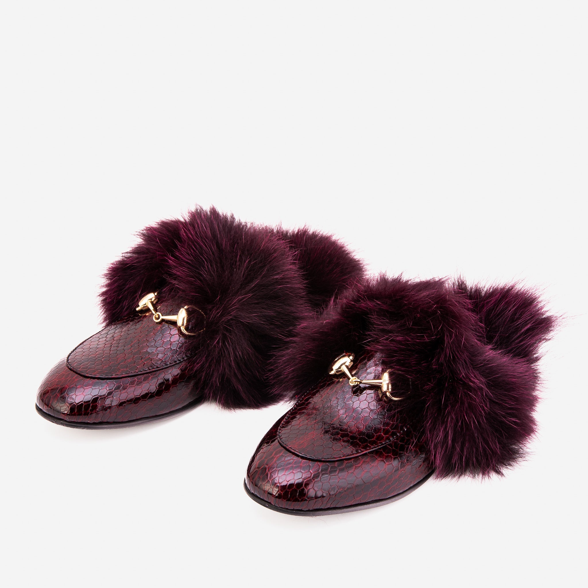 The Izmir Burgundy Patent Leather Natural Fur Women Slipper