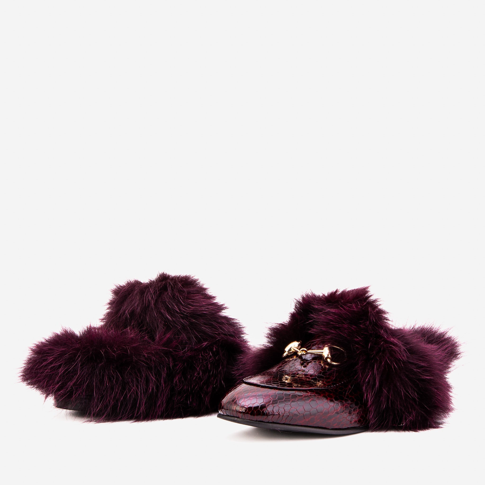 The Izmir Burgundy Patent Leather Natural Fur Women Slipper