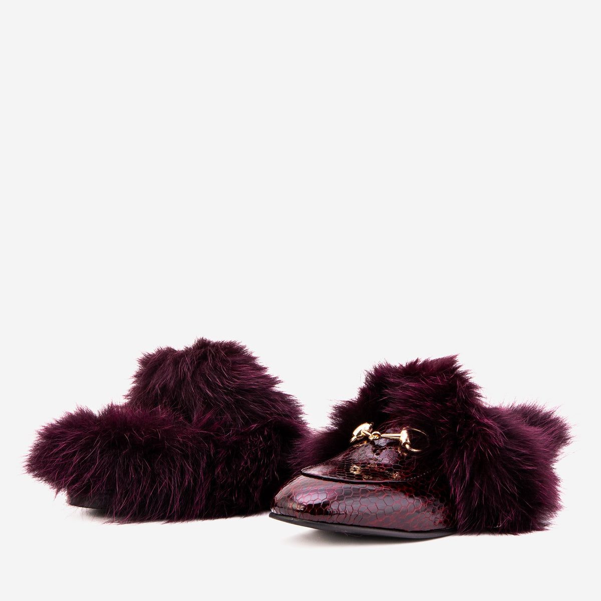 Vinci Leather The Izmir Burgundy Patent Leather Natural Fur Women Slipper – product view 4